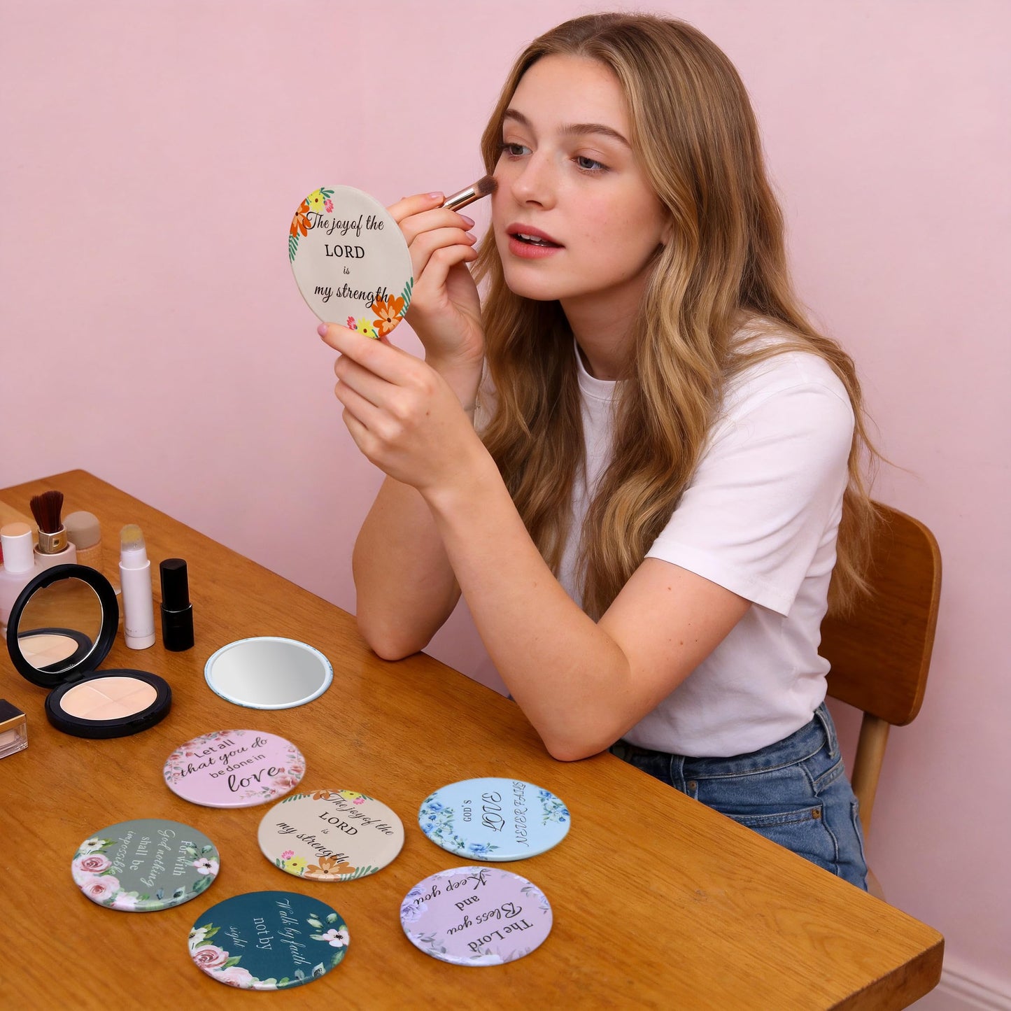 J6&H6 36Pcs Bible Verse Pocket Makeup Mirrors Bulk with 6 Unique Inspirational Scripture Elegant Floral Designs for Christian Events Easter Mother's Day Christmas Birthday and Religious Gifts
