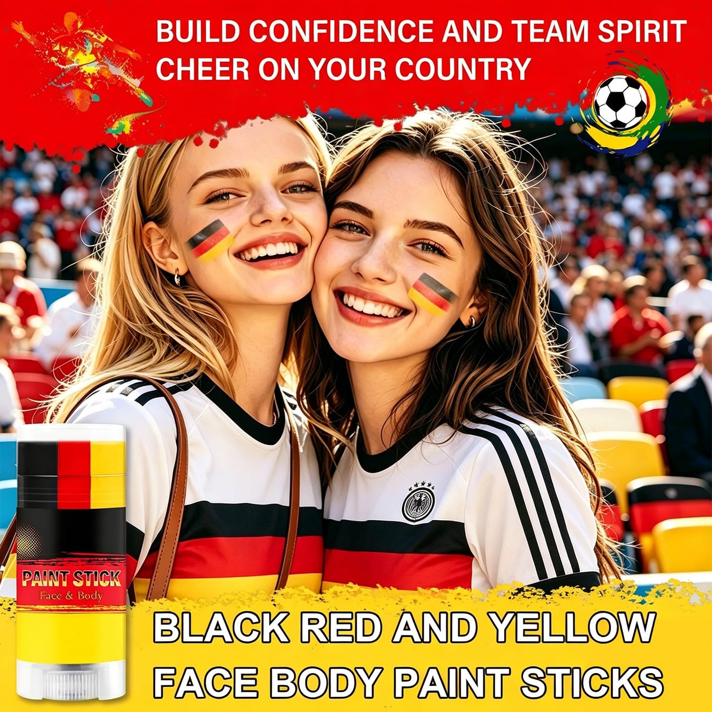 Germany Face Paint Stick - Sweatproof High Pigment for World Cup Fans | Black, Red & Yellow