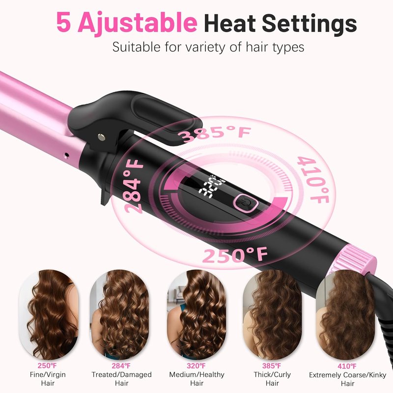 Travel Curling Iron - 1 Inch Dual Voltage Ceramic Barrel | Compact Design for Short Hair, 5 Temp Settings