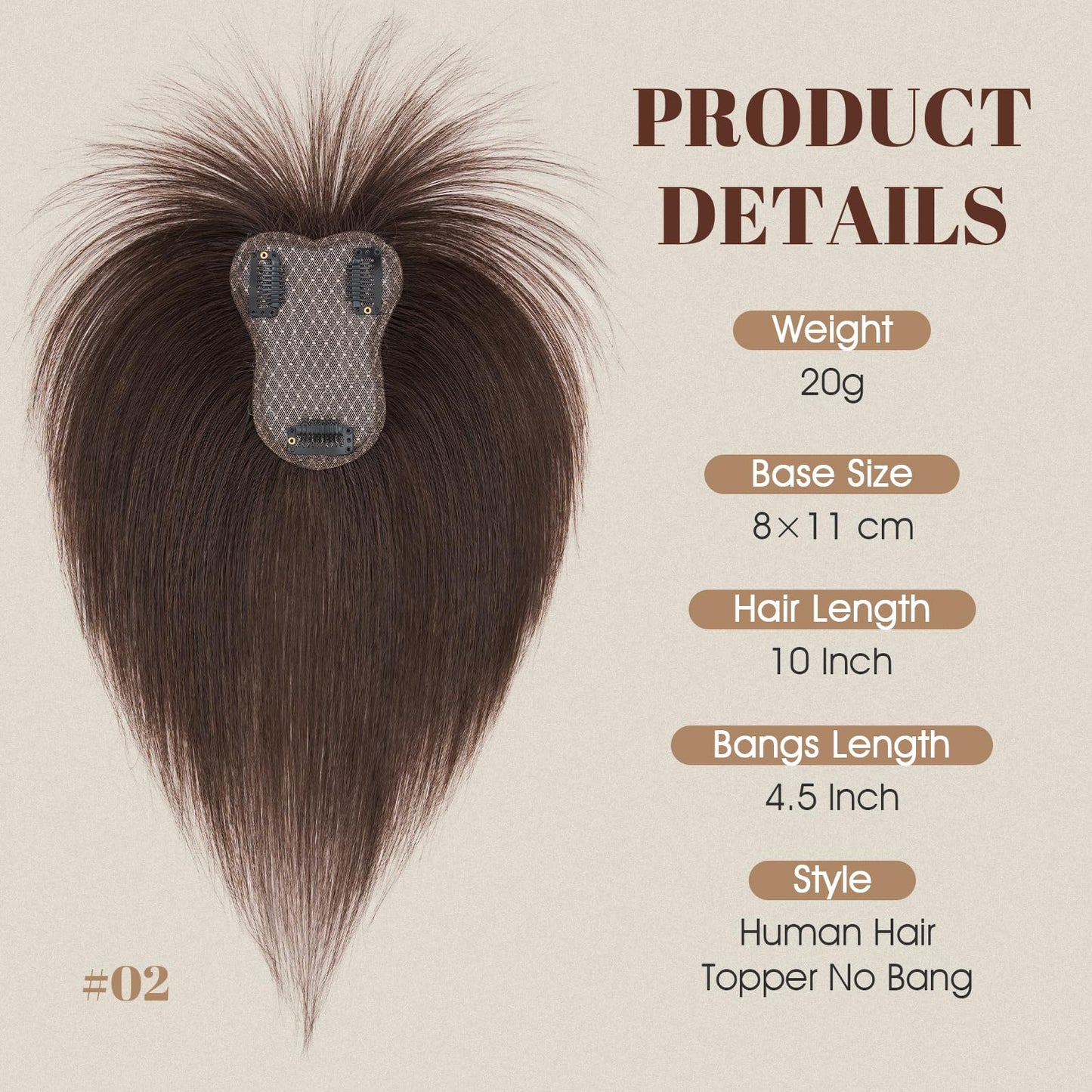 Rich Choices Hair Toppers Real Human Hair for Women 100% Human Remy Toppers With 3D Bang Hair Toppers For Thinning Hair Wispy Air Bang Hairpieces 10 Inch #06 Light Brown