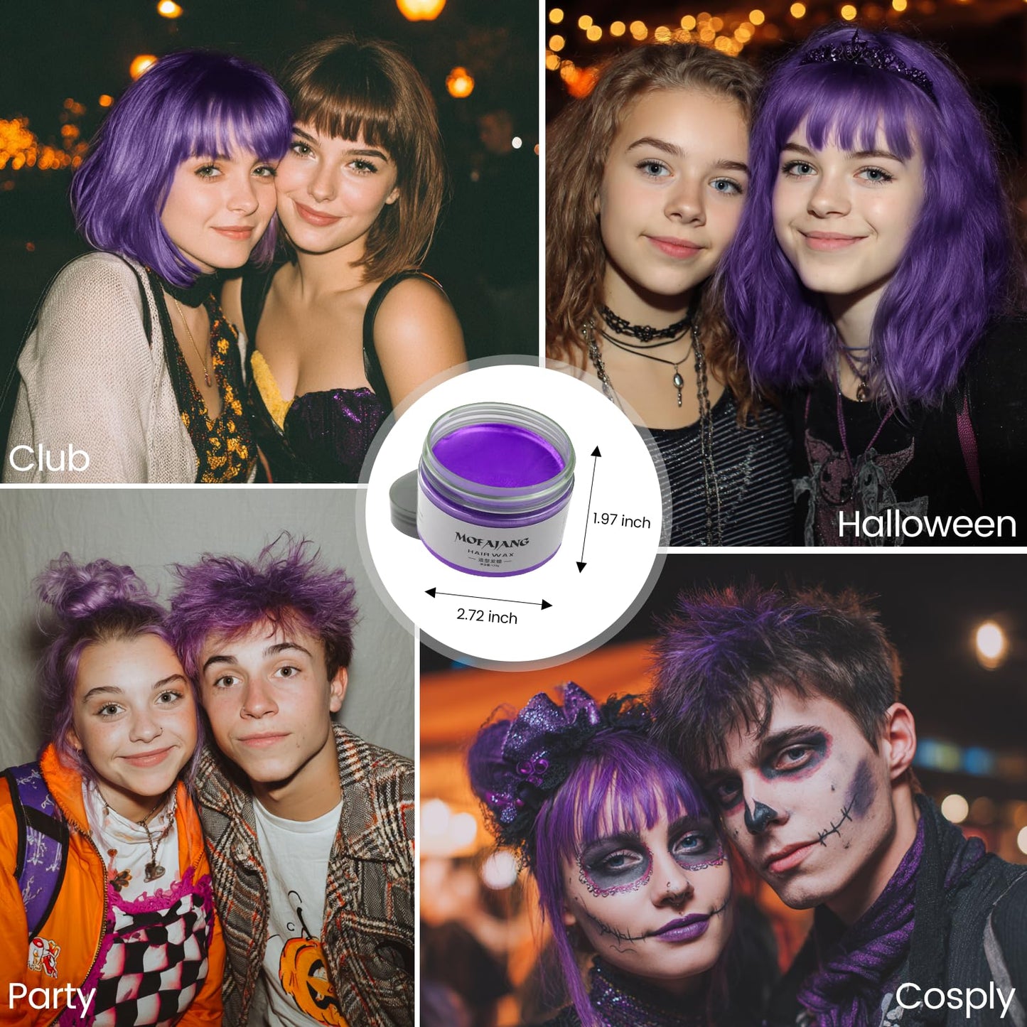 Purple Temporary Hair Color Wax - SOVONCARE Washable Hair Dye for Men & Women, All-Day Hold Disposable Hair Styling Clays for Party, Cosplay & Daily 4.23 oz