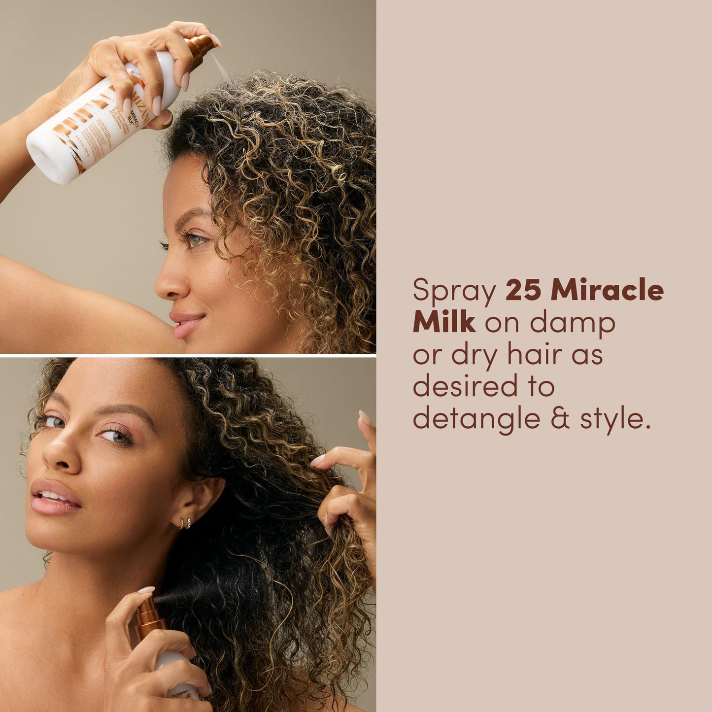 Mizani 25 Benefit Miracle Milk Leave-in Conditioner - Anti-Frizz Detangler Spray For Hair Shine, Heat Protectant, For Frizzy & Curly Hair, With Coconut Oil