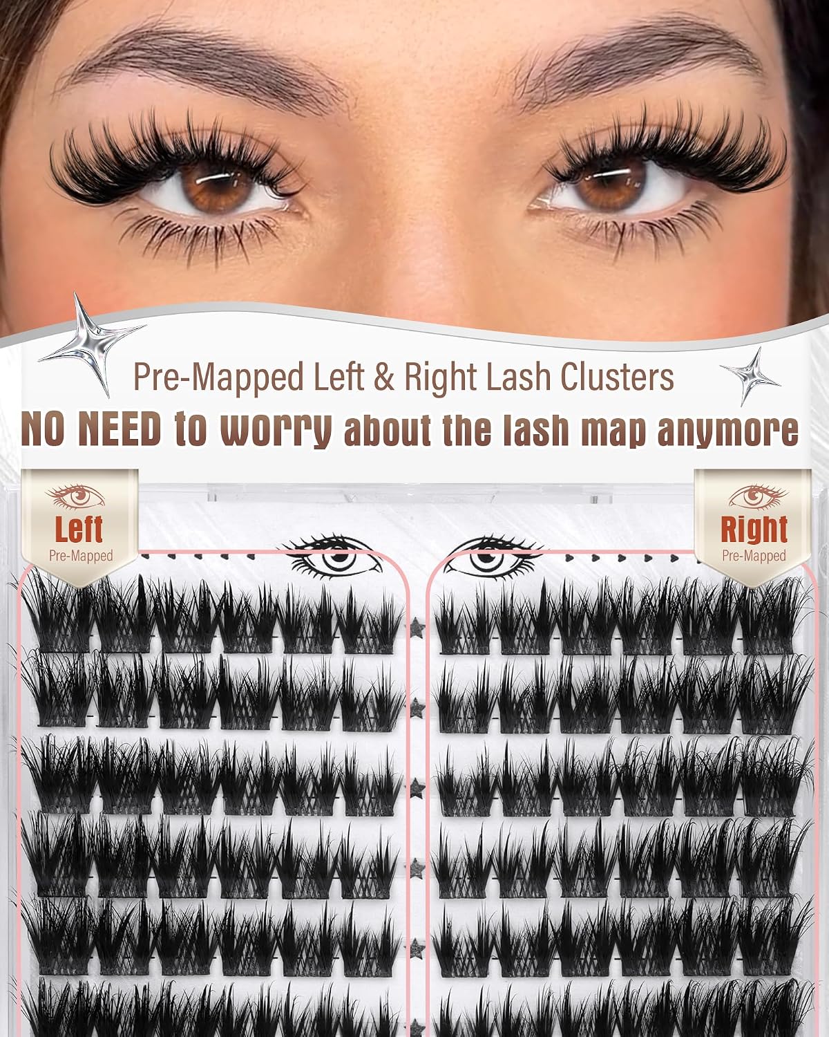 Cat Eye Lash Clusters Kit - Wispy Individual Eyelash Extensions | Pre-Mapped 10-18MM with Bond & Seal, Tweezers