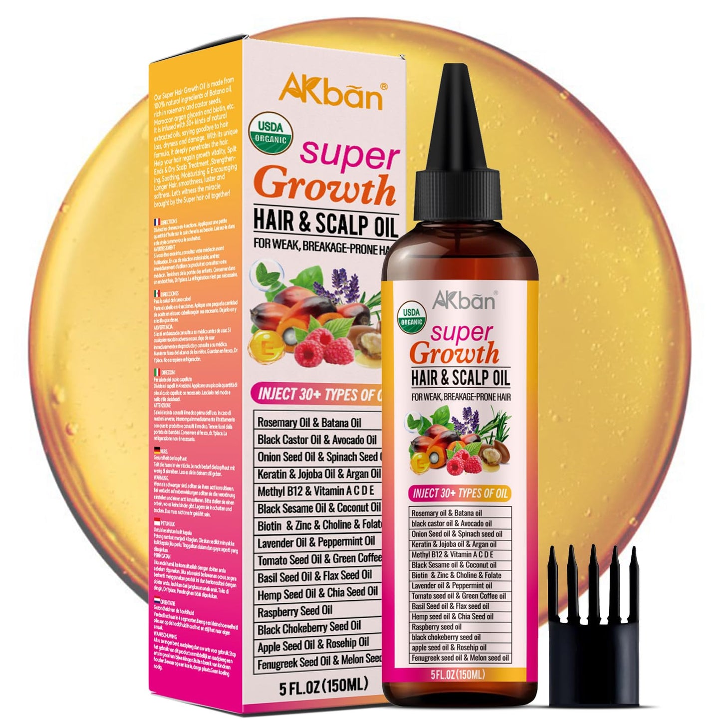 Super Blend of Pure Rosemary Oil for Hair Growth with Black Castor, Batana, Argan, Jojoba, Infused with Keratin & Biotin, Blend Scalp and Hair Oil for Hair Strengthening, Moisture, Shine, Protection