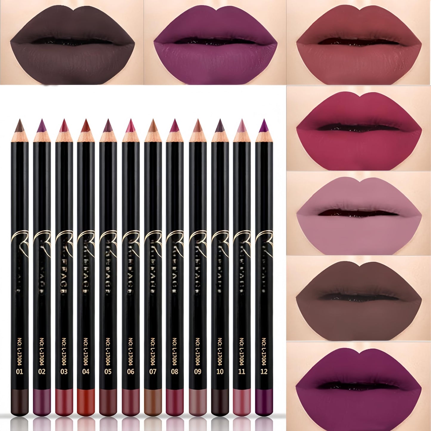 MAEPEOR Matte Lip Liner Set 12 PCS Classic Colors Series Highly Pigmented Smoothly Velvet Lipliner Pencil Set Long Lasting and Waterproof Lip Liners (12PCS-1)