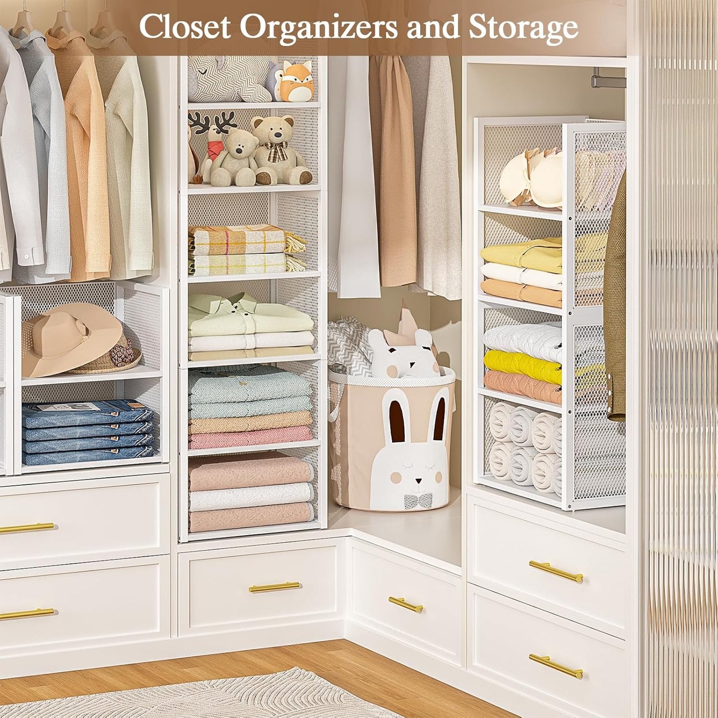 2-Tier Stackable Closet Organizers - Wire Shelf Storage Bins for Clothes | White Multifunctional Cube for Wardrobe & Laundry Room