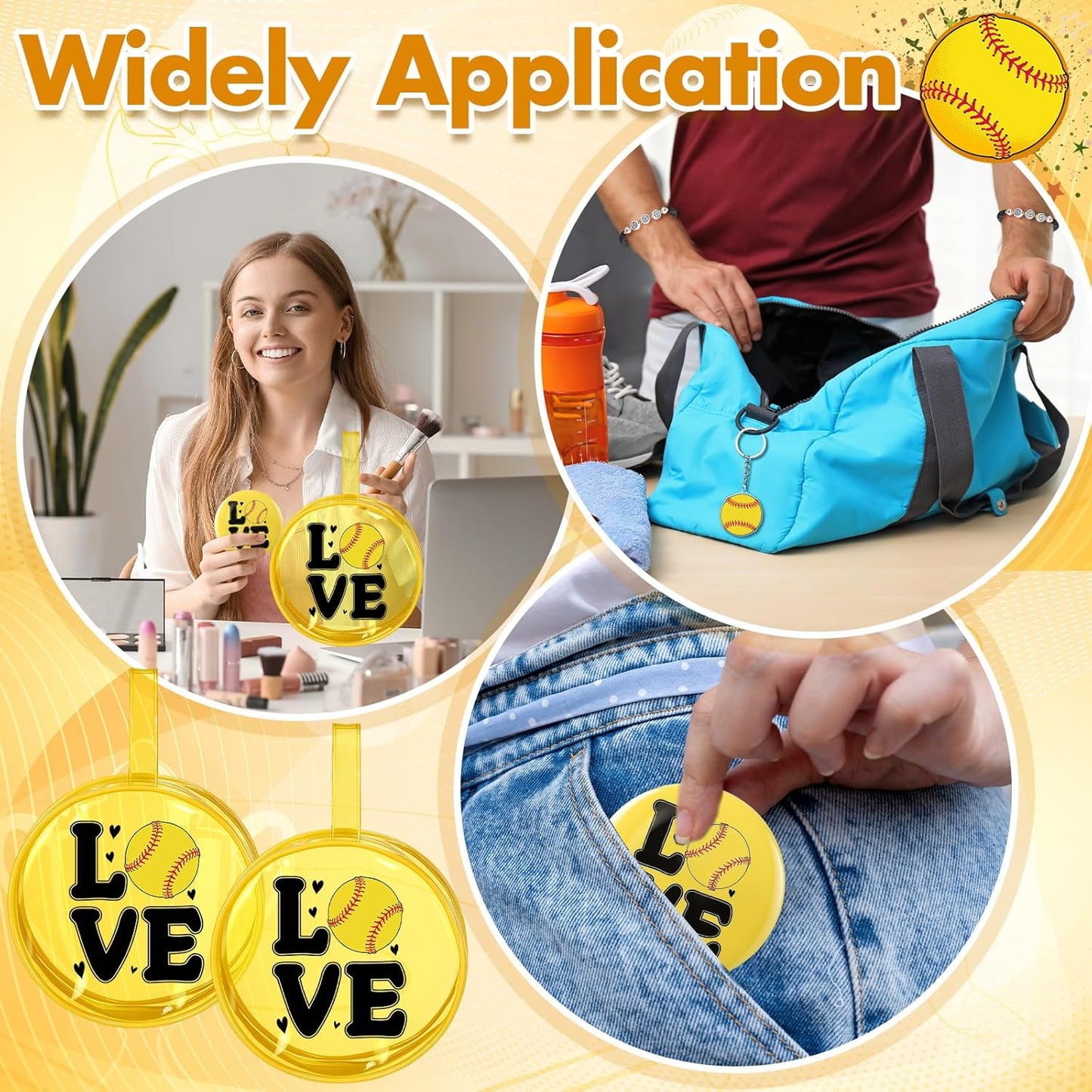 Softball Team Gifts - 60 Pcs Sports Accessories Set | PVC Cosmetic Bag, Keychains, Makeup Mirror & More
