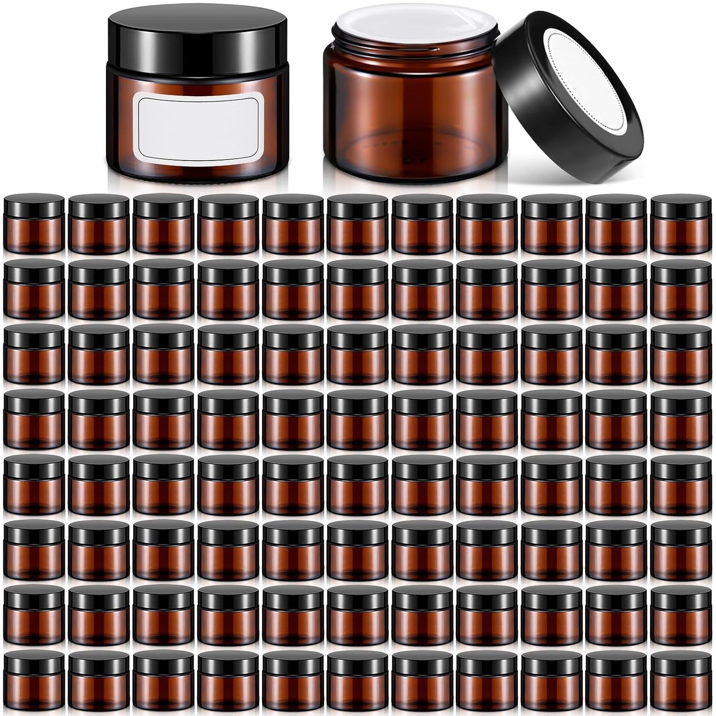Layhit 60pcs 2 oz Glass Jars - Small Travel Storage Containers for Lotions & Creams | Amber with Black Lids