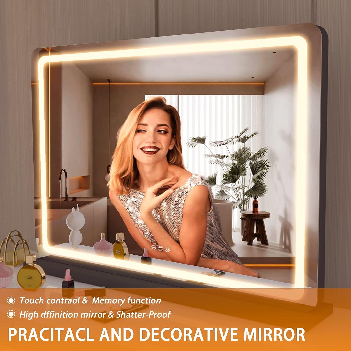 LED Makeup Mirror with Lights - 31.5" x 22" Dimmable Touch Screen Vanity Mirror | Round Black Design