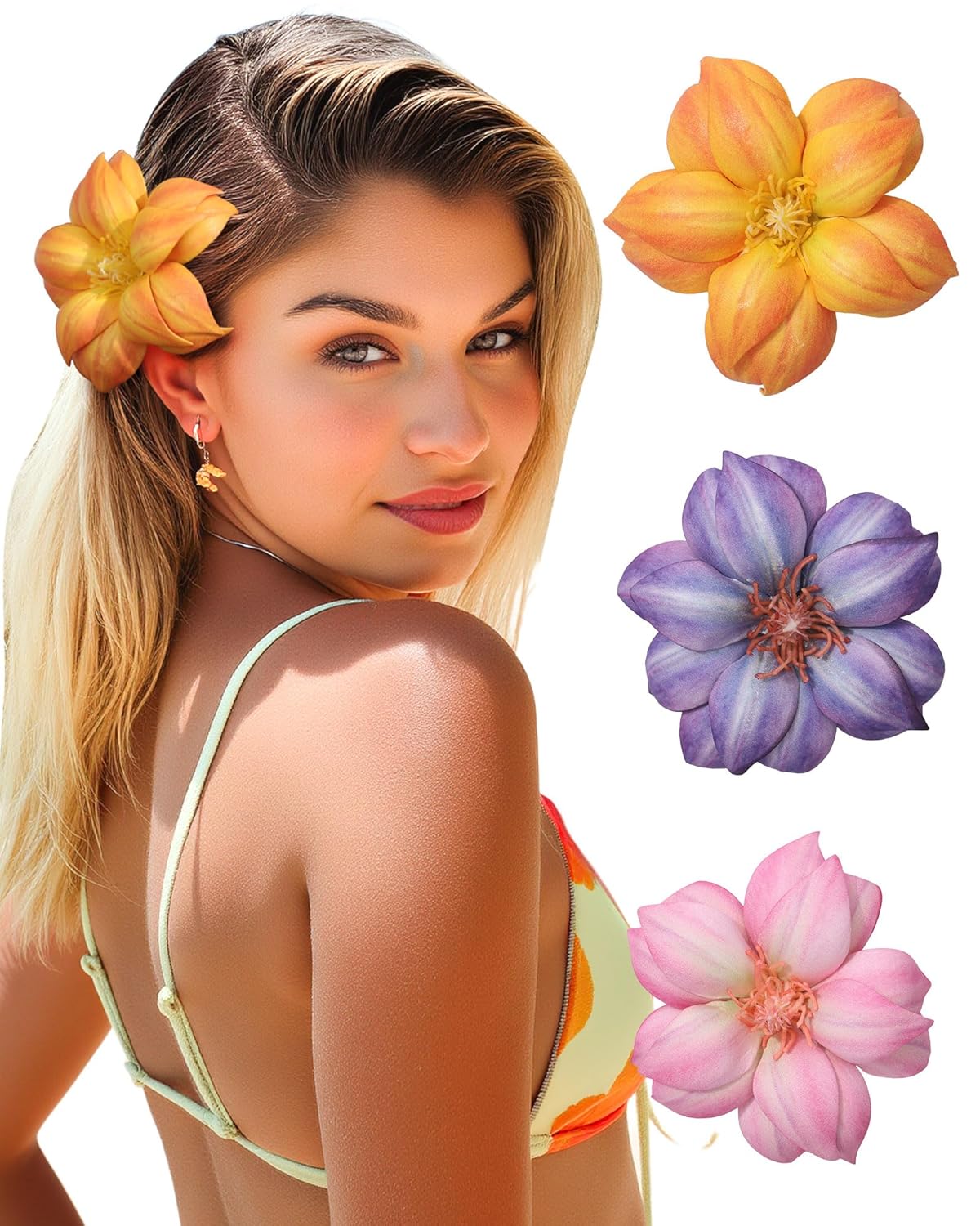 Floral Hair Clips for Women - 3PCS Spring Summer Bobby Pins with Non-Slip Grip | Cute Bridal Accessories