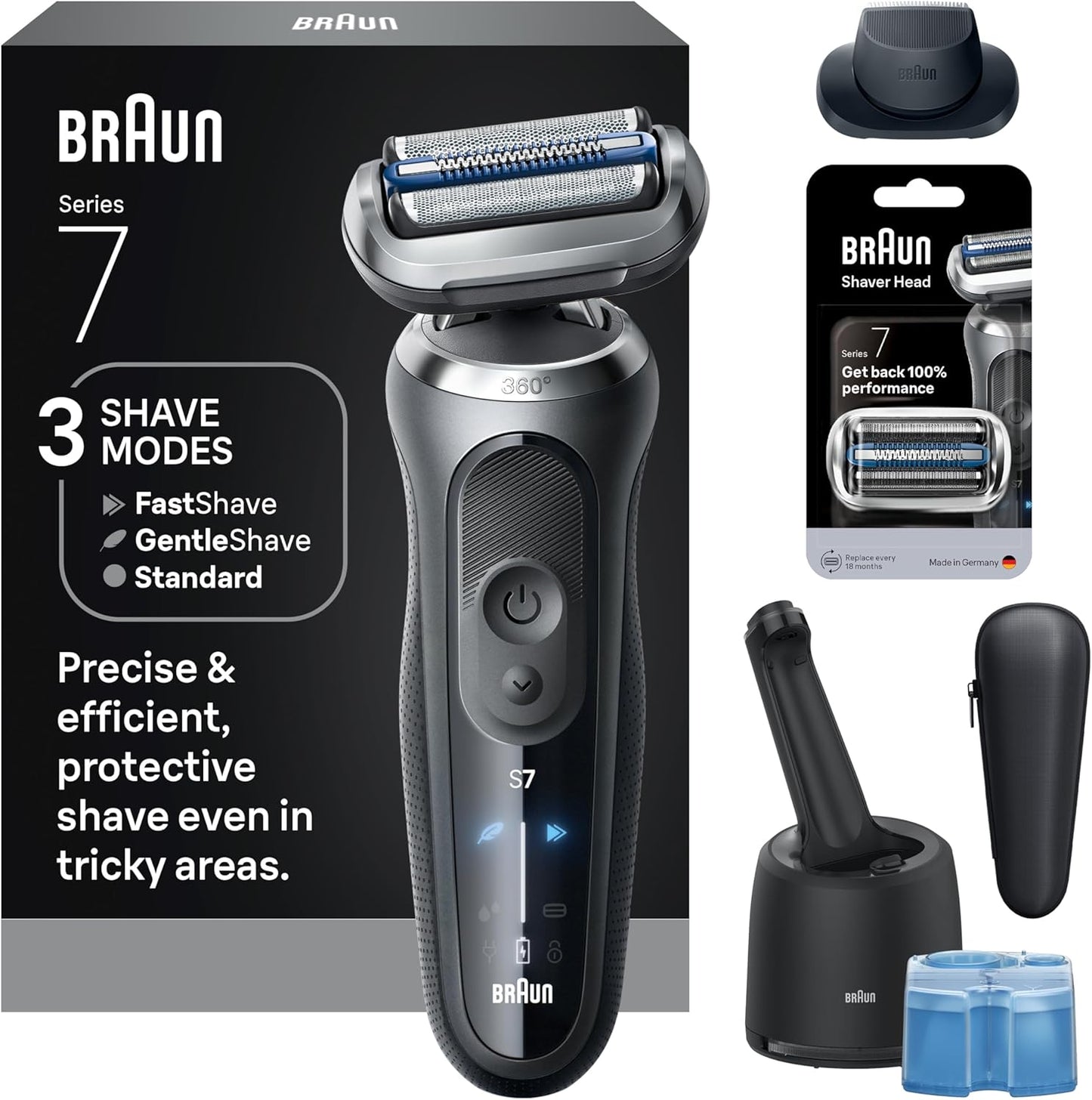 Braun Electric Razor for Men - Series 7 Shaver with Precision Trimmer & 4-in-1 Clean & Charge Center | S7 7187ps