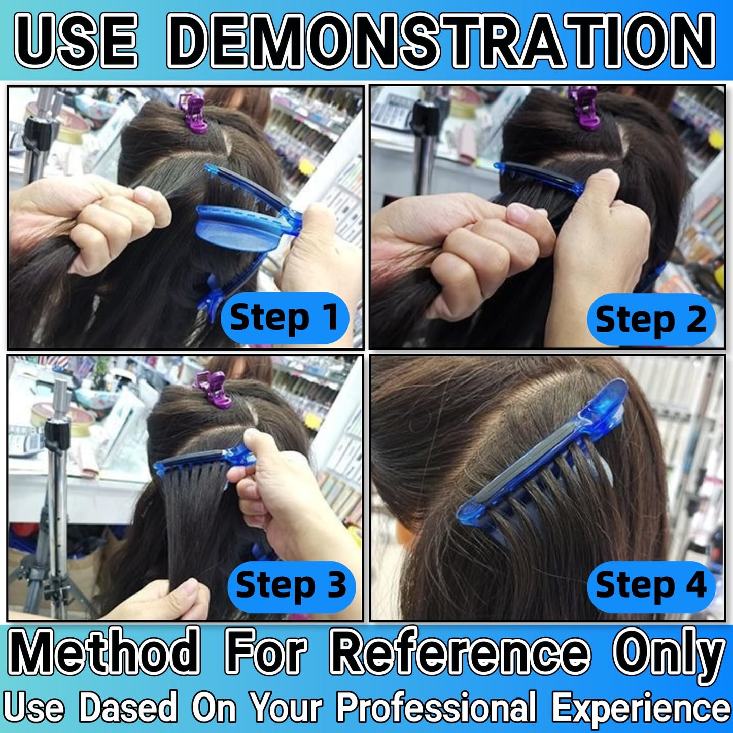Heat Insulation Sectioning Clips, 2PCS Blue Hair Styling Clips - Wig & Extension Separator Tools 7-Tooth Design (9.5x4.5cm/3.7x1.7in) for Highlighting, Dyeing, Salon & Home Use
