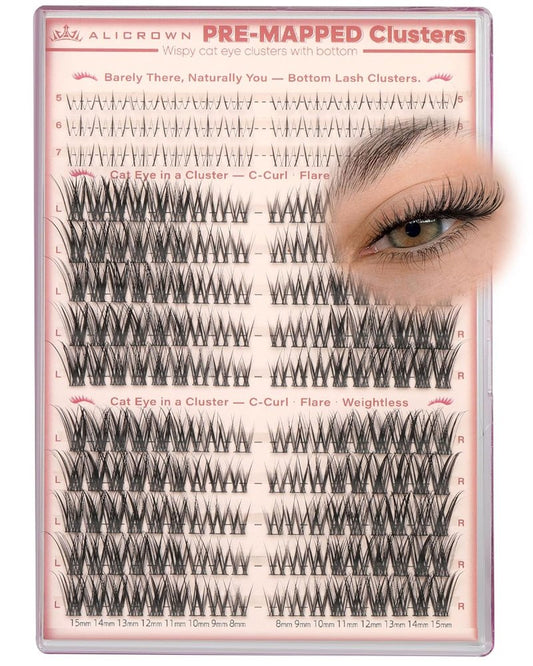 Natural Lash Clusters - Wispy Cat Eye Eyelash Extensions for Daily Wear | Pre-Mapped Bottom Lashes