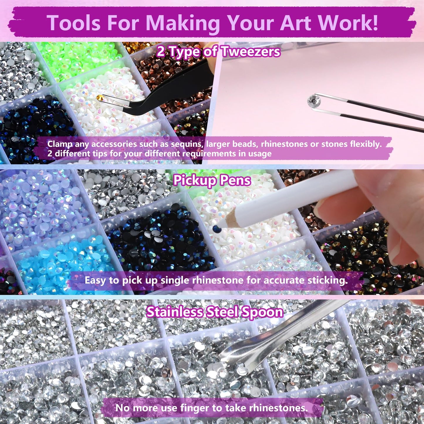 FANDAMEI 51200Pcs Bedazzling Kit, Rhinestones for Bedazzling,Rhinestone Kit