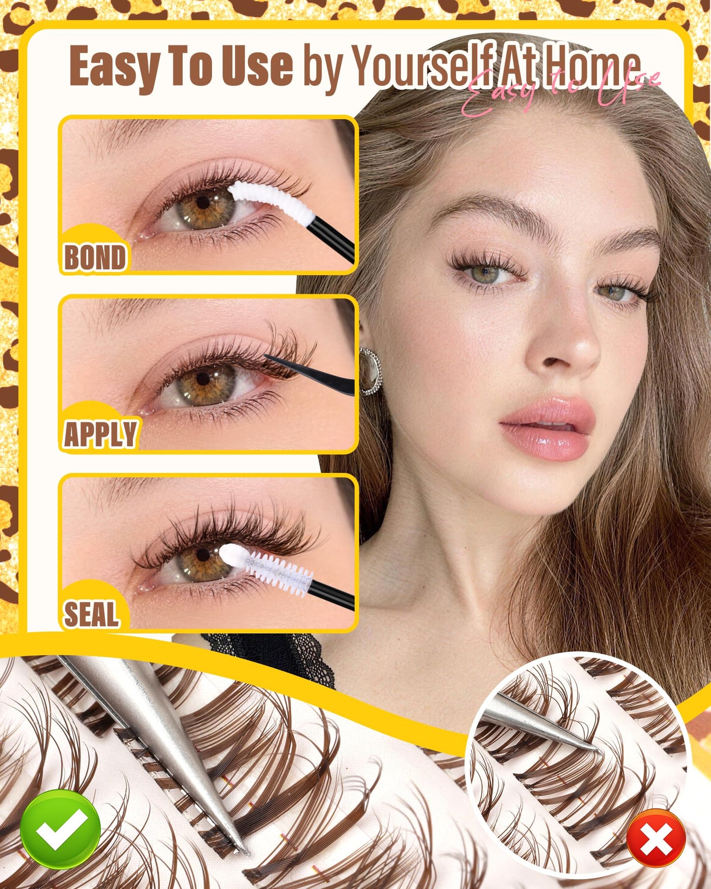 Brown Spider Lash Clusters Invisible Band Natural Eyelash Clusters CD-Curly Breeze Cluster Eyelash Extensions Spider Lashes Cluster Brown Wispy Individual Lashes 8-14MM by Zegaine
