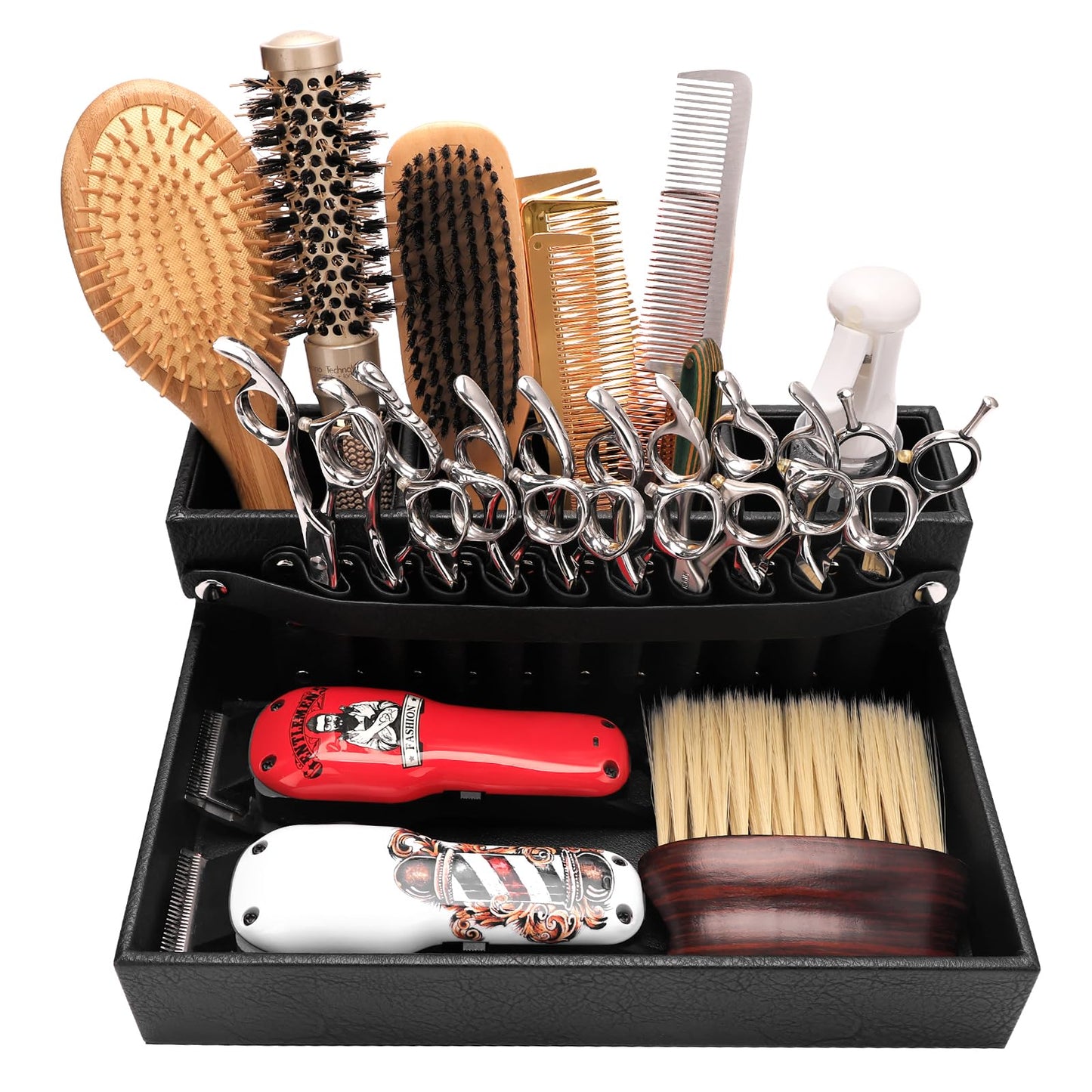 Barber Station Tray for Scissors Holder & Clippers Organizer, Barber Accessories Storage Station for Combs/Hair Clip/Trimmers, Barber Salon Home Desktop Tool Organizer(Small 11.9" x 8.8" x 4.4")