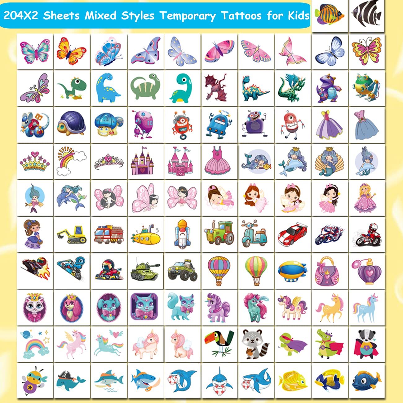 CHARLENT 408 PCS Individually Wrapped Temporary Tattoos for Kids - Mixed Tattoos for Kids Birthday Party Favors Goodie Bag Fillers