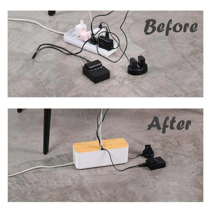 Changsuo Cable Management Box Small White, Extension Cord Organizer for Power Stripe Surge Protector Wire Management Concealer Cover Hider for Desktop Home Office Kitchen (White)