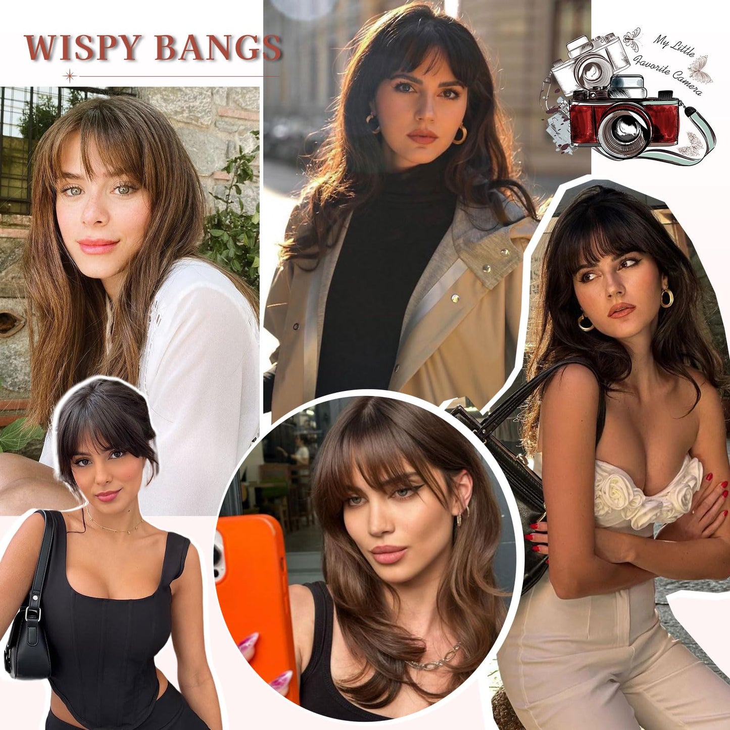 Lommel Clip in Bangs,100% Real Human Hair Wispy Fake Bangs Hair Clip for Women Brown Black Natural Curtain Fringe with Temples Hairpieces for Daily Wear and Various festivals(Brown Black)