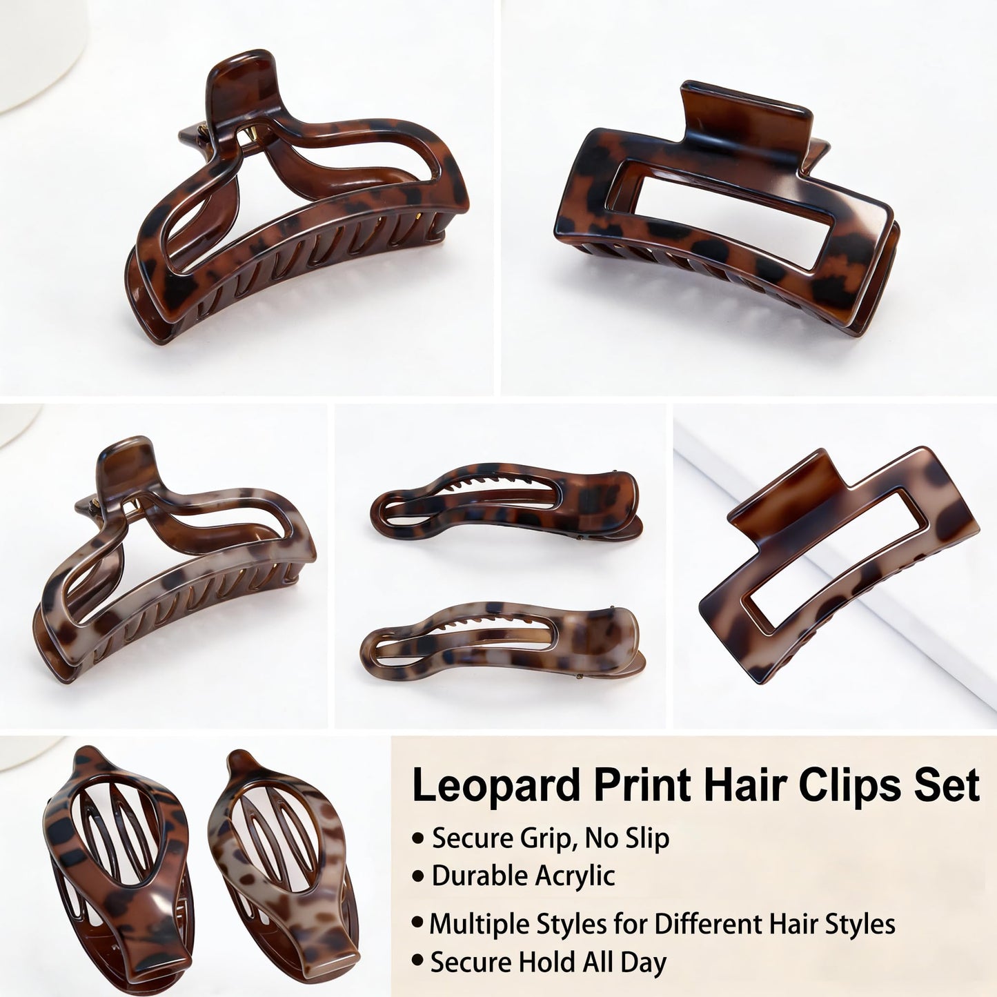 8Pcs Strong Hold & Non-Slip Matte Tortoiseshell Hair Clips for Women