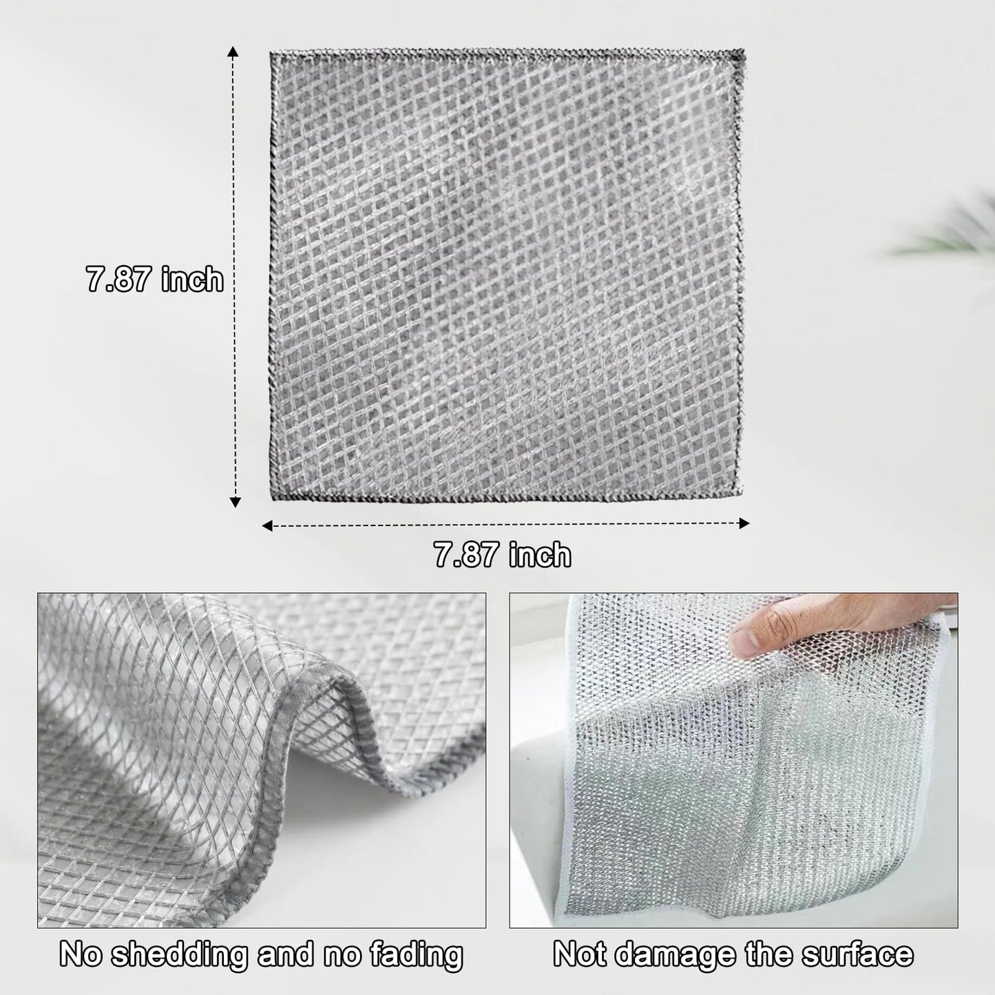 10 Pack Metal Dish Cloth Non Scratch Wire Dishcloth, Reusable Steel Wool Scrubber Pads for Pots Pans Cooktops, Multi Surface Cleaning Cloths Scratch Free Safe for Glass, Wet & Dry Use