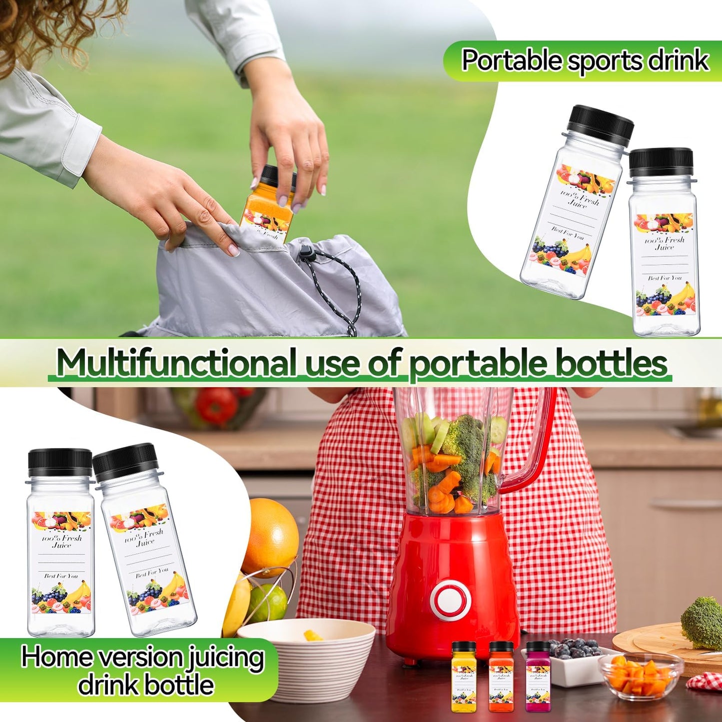 6pcs 2oz Shot Bottles with Caps, Empty Juice Bottles for Juicing, Reusable Containers with Labels, Funnel and Brush for Milk Ginger Shots Drinking,Other Beverage
