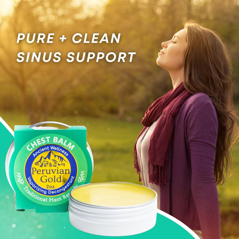 Peruvian Gold Chest Rub Balm Aromatic vaporizing Balm formulated to Soothe colds, Cough and Allergies. Made with Fast-Acting Eucalyptus and Pine to facilitate deep and Clear Breathing.