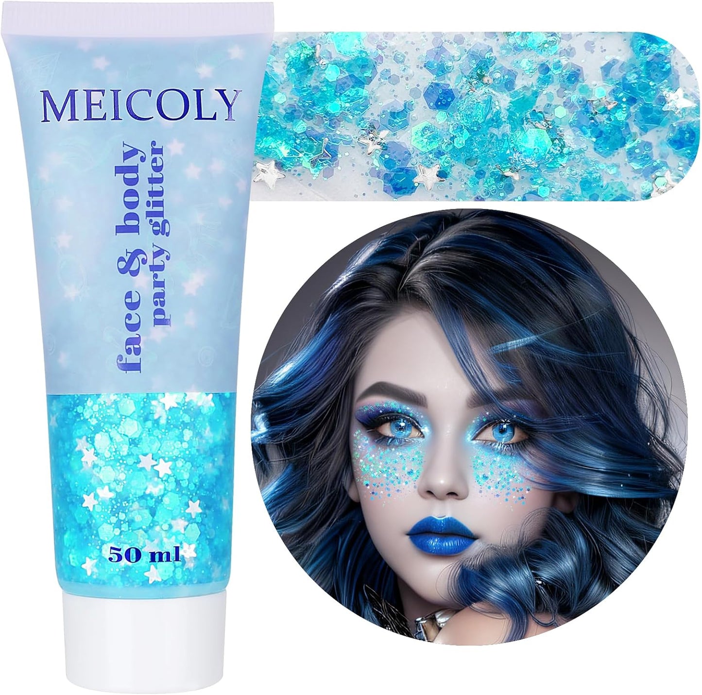 Red White and Blue Hair Glitter - Self-Adhesive Waterproof Face Glitter for 4th of July | Firework Ribbon Sequins