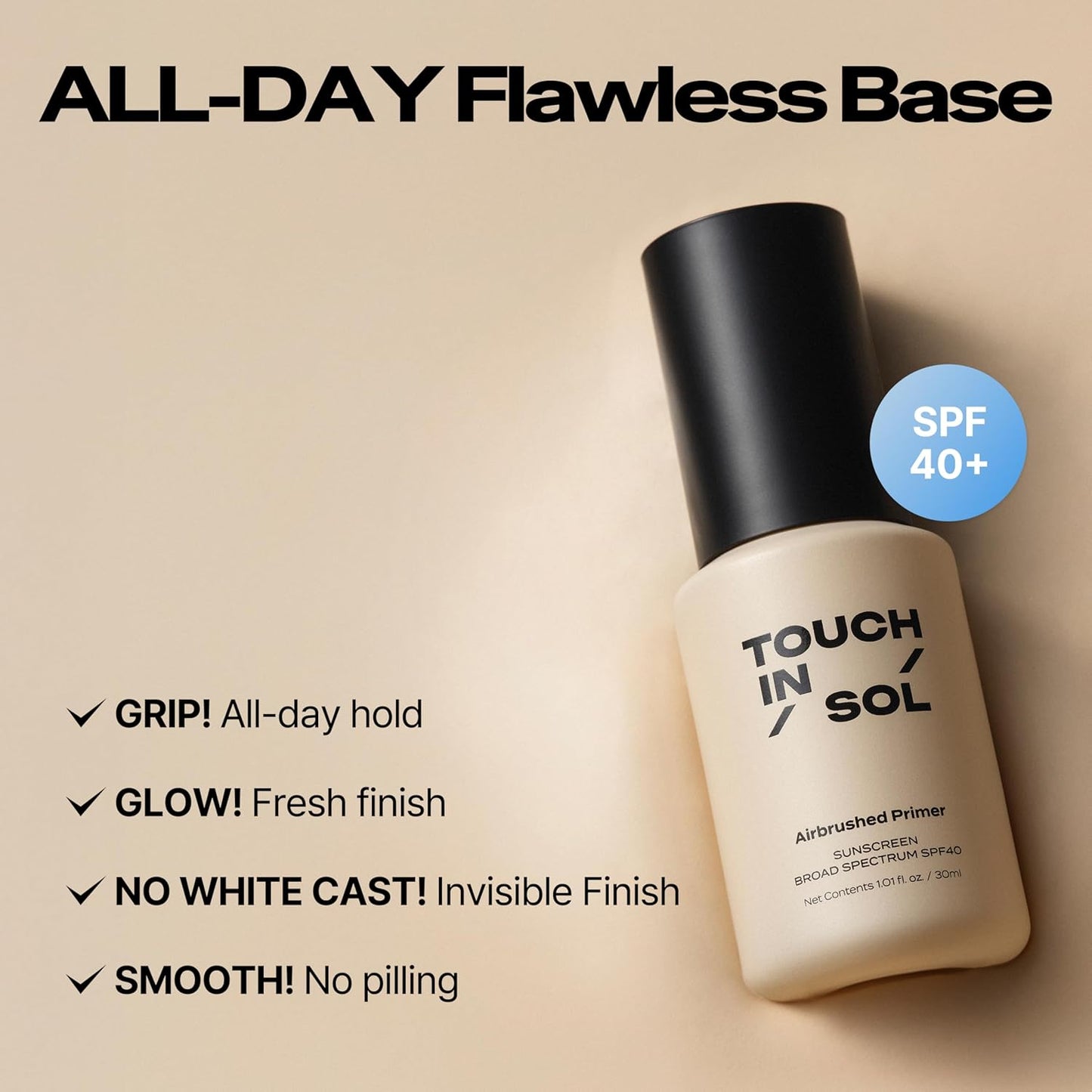 Airbrushed Primer SPF 40 - Lightweight Hydrating Makeup Primer with Sun Protection | Smooth Blurring Base (1.01 fl oz)