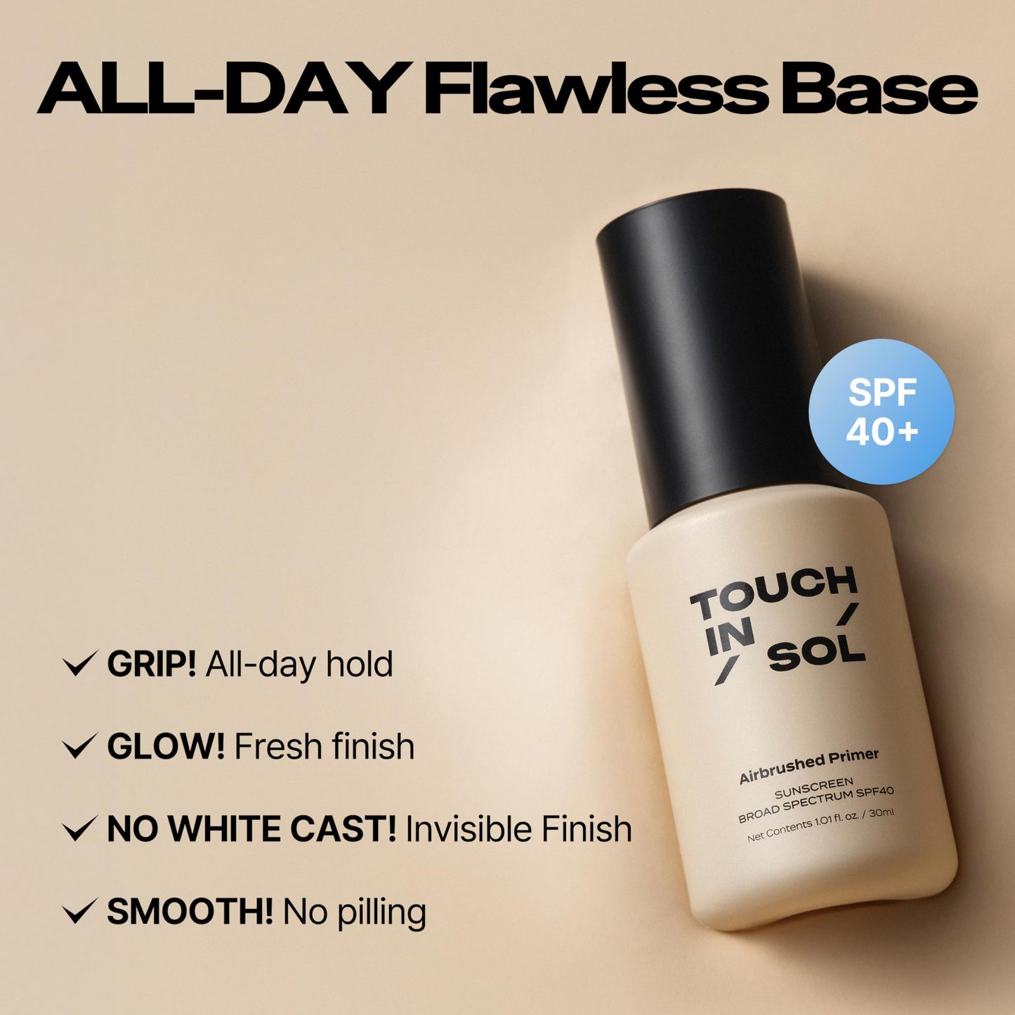 TOUCH IN SOL Airbrushed Primer SPF 40 – Makeup Primer with Sun Protection, Smooth Blurring Base with Broad Spectrum SPF, Lightweight Hydrating Formula, Korean Makeup (1.01 fl oz)