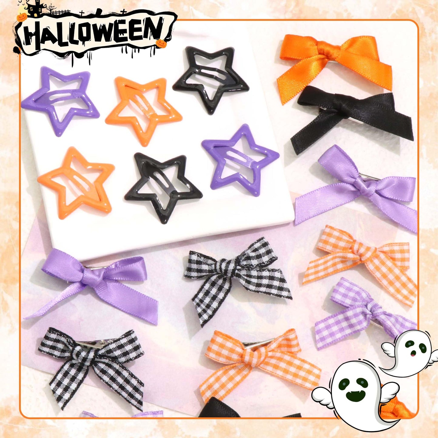 STGDAK 36 Pcs Easter Hair Bows Mini Star Clip Black Purple Orange Bow For Girls Ribbon Bow Barrette Checkered Star Clips Y2k Gothic Clip Cute Easter Hair Accessories For Girl Gift Toddler Party Decor