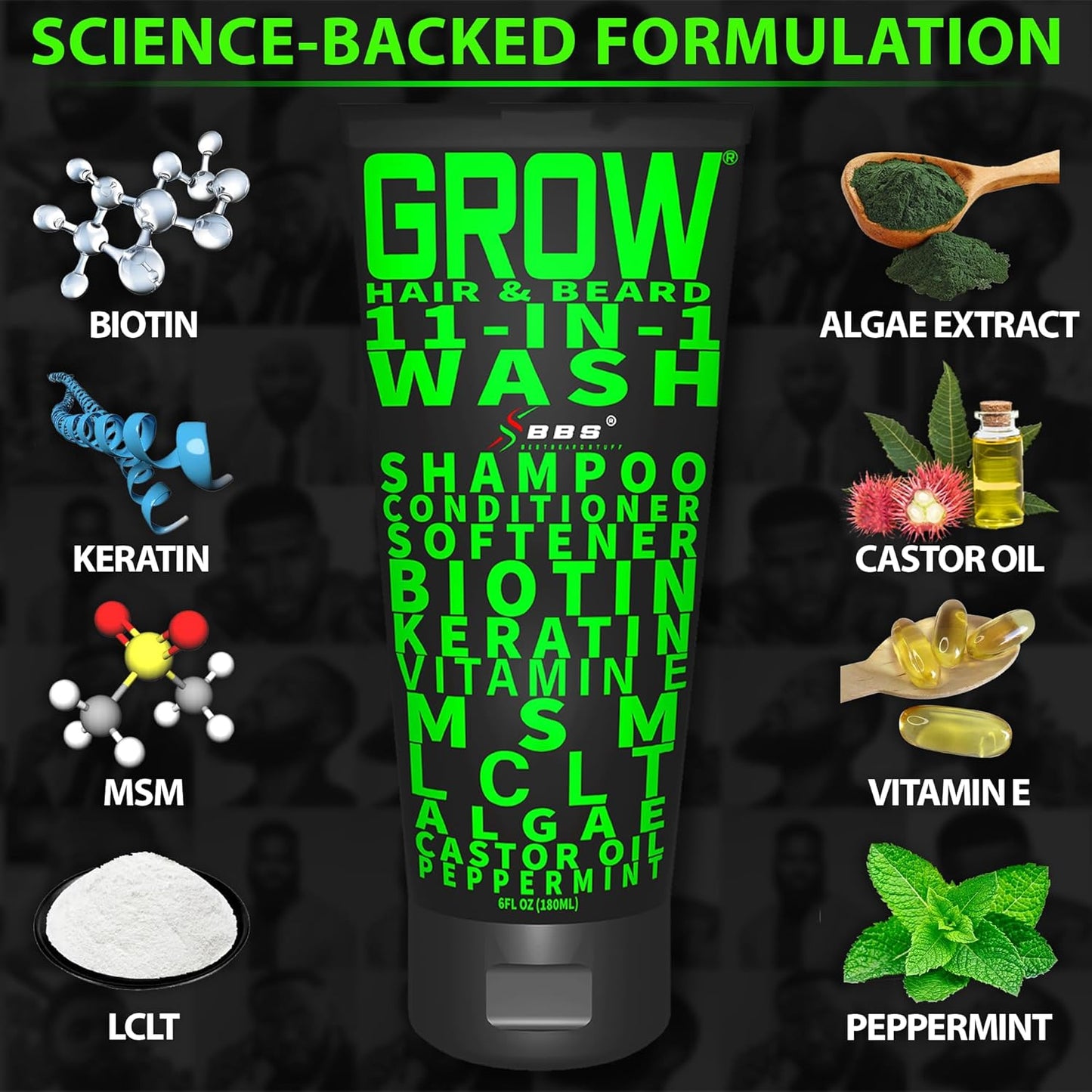 Beard Wash Shampoo & Conditioner 11-in-1 | Biotin & Castor Oil for Thicker Hair Growth