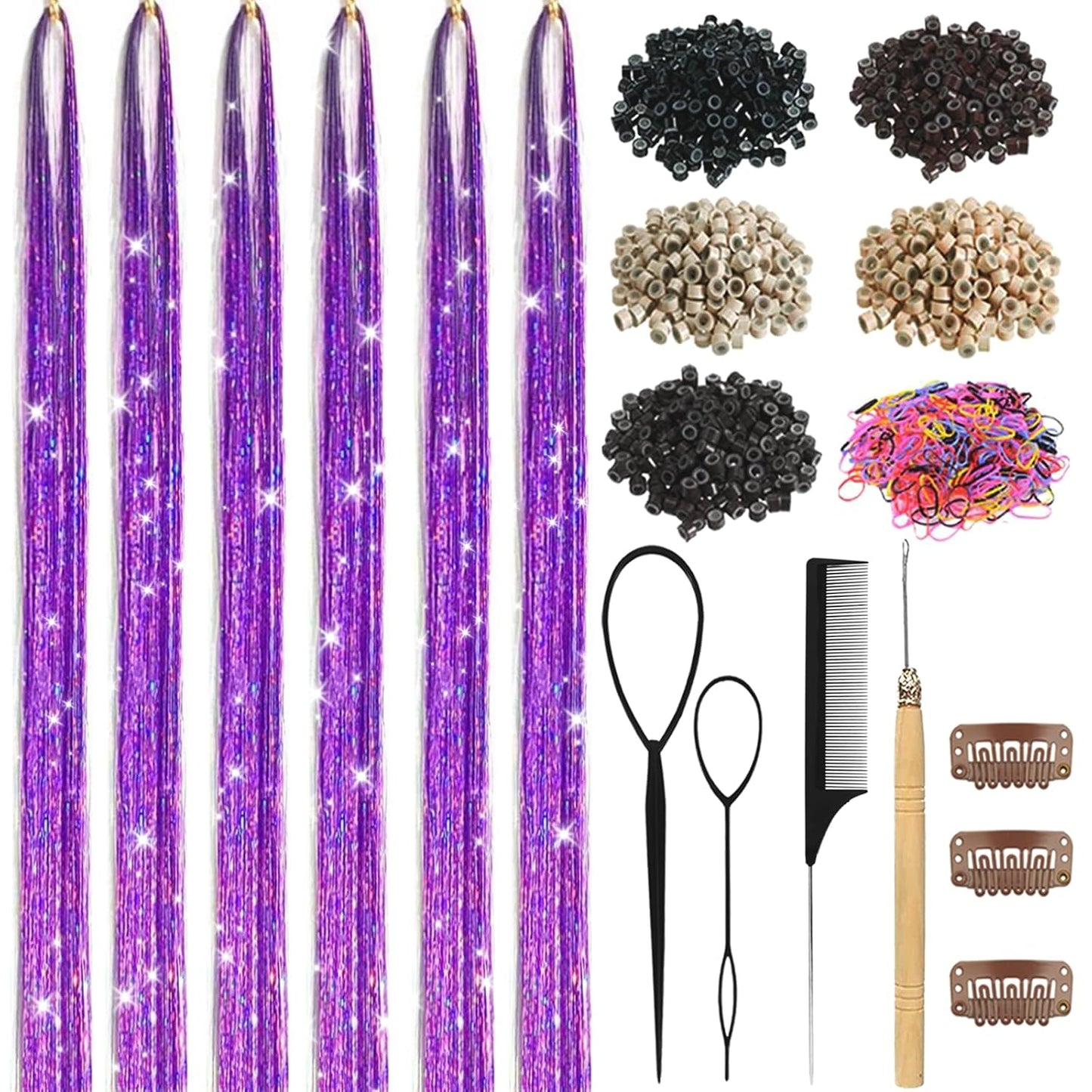 Hair Tinsel Kit - 18 Colors Holographic Hair Extensions | Heat Resistant Fairy Tinsel for Festivals & Parties