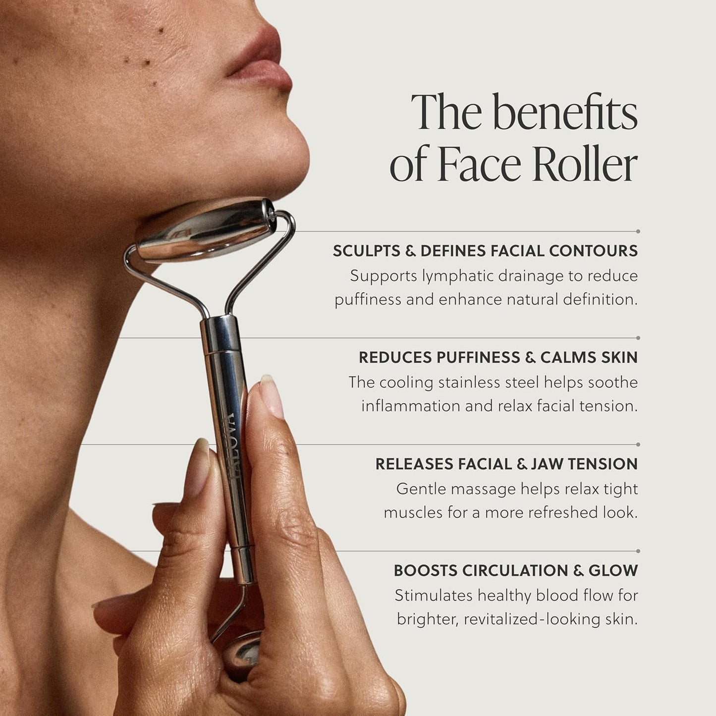 Stainless Steel Facial Roller - Anti-Aging Massage Tool for Puffiness, Wrinkles & Lymphatic Drainage | Dual-Sided Design