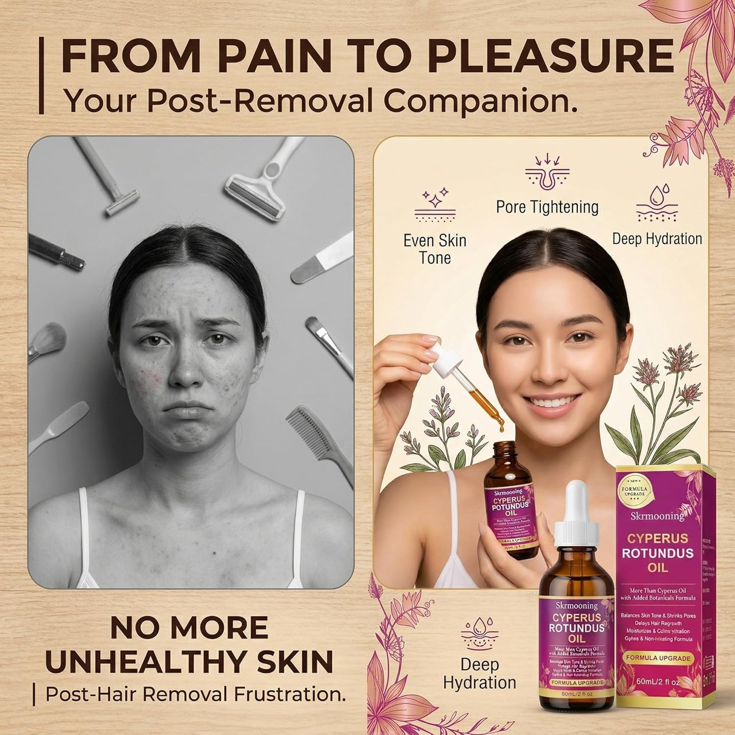 Cyperus Rotundus Oil - Natural Hair Removal Oil with Aloe Vera & Jojoba | 2PCS for All Skin Types