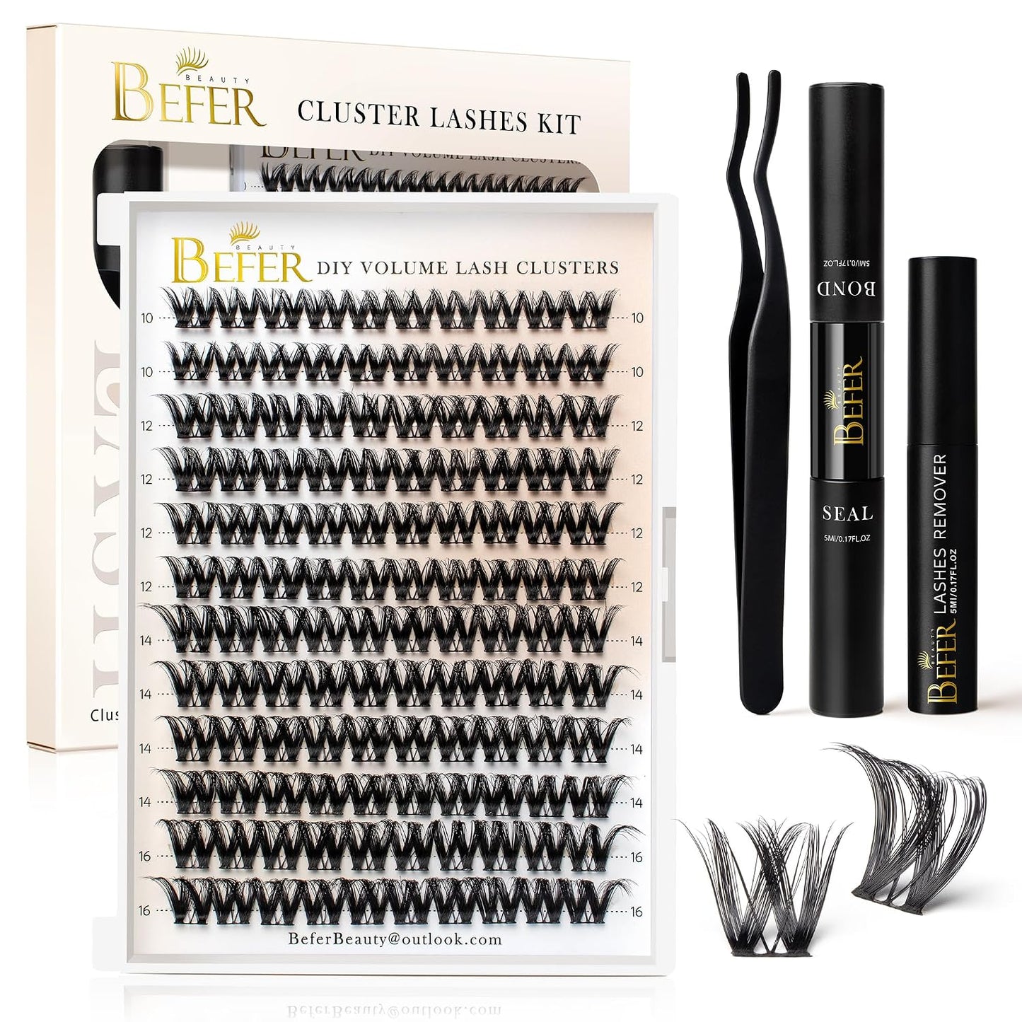 BEFER Lash Clusters - 120 Pcs D Curl Eyelash Extensions for DIY Volume | Fluffy & Wispy 10-16MM