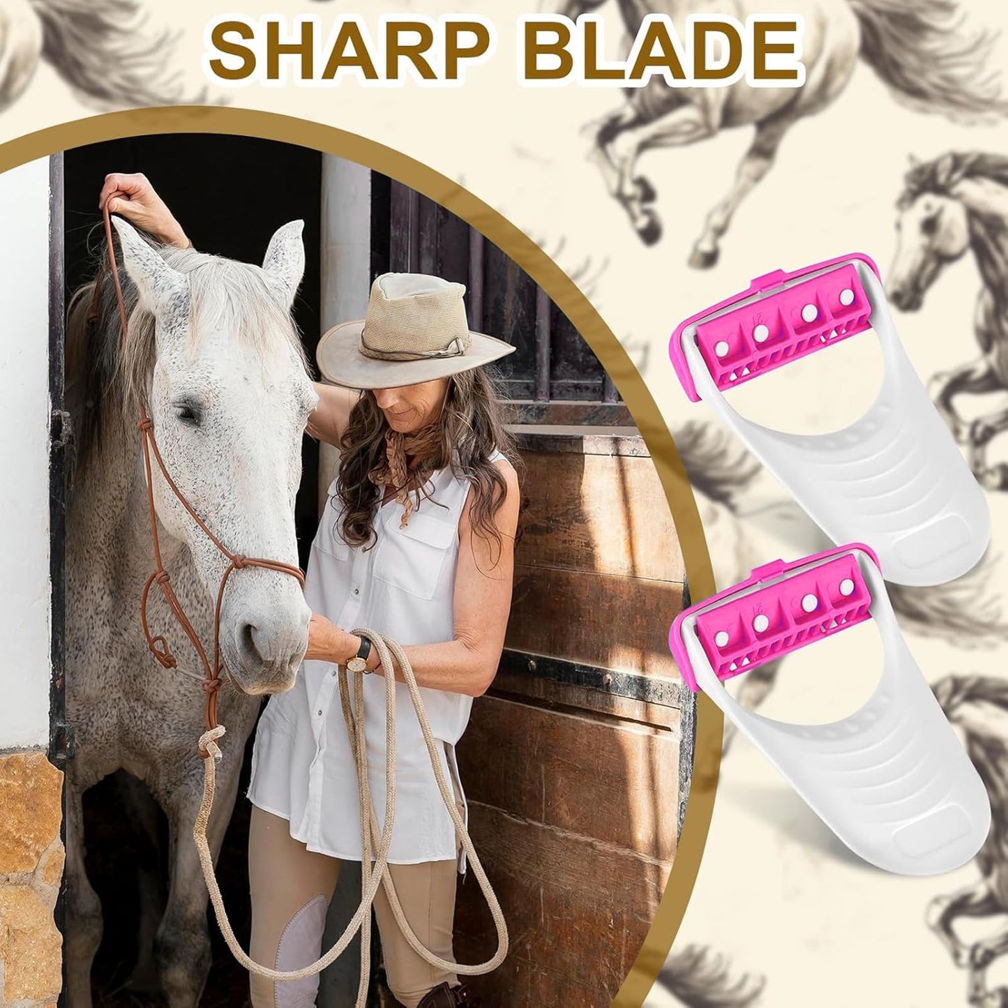 Horse Clippers 6-Piece Set with Protective Covers, Portable Grooming Tools for Pet Care and Trimming, Easy to Use and Durable, Perfect for Horse Grooming and Maintenance (Pink)