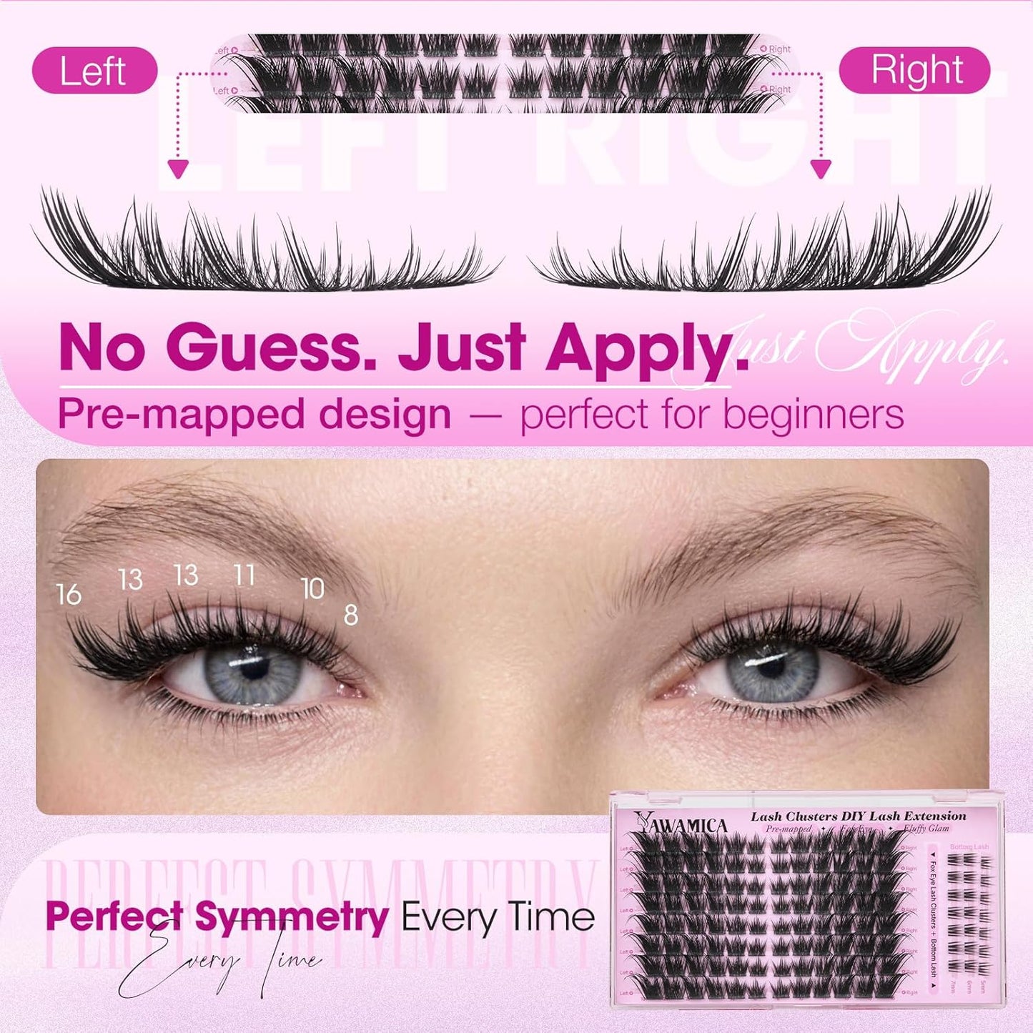 Fox Eye Lash Clusters - Fluffy Wispy Manga Lashes | Pre-Mapped Individual Extensions 8-16mm, Bottom Clusters 5-7mm