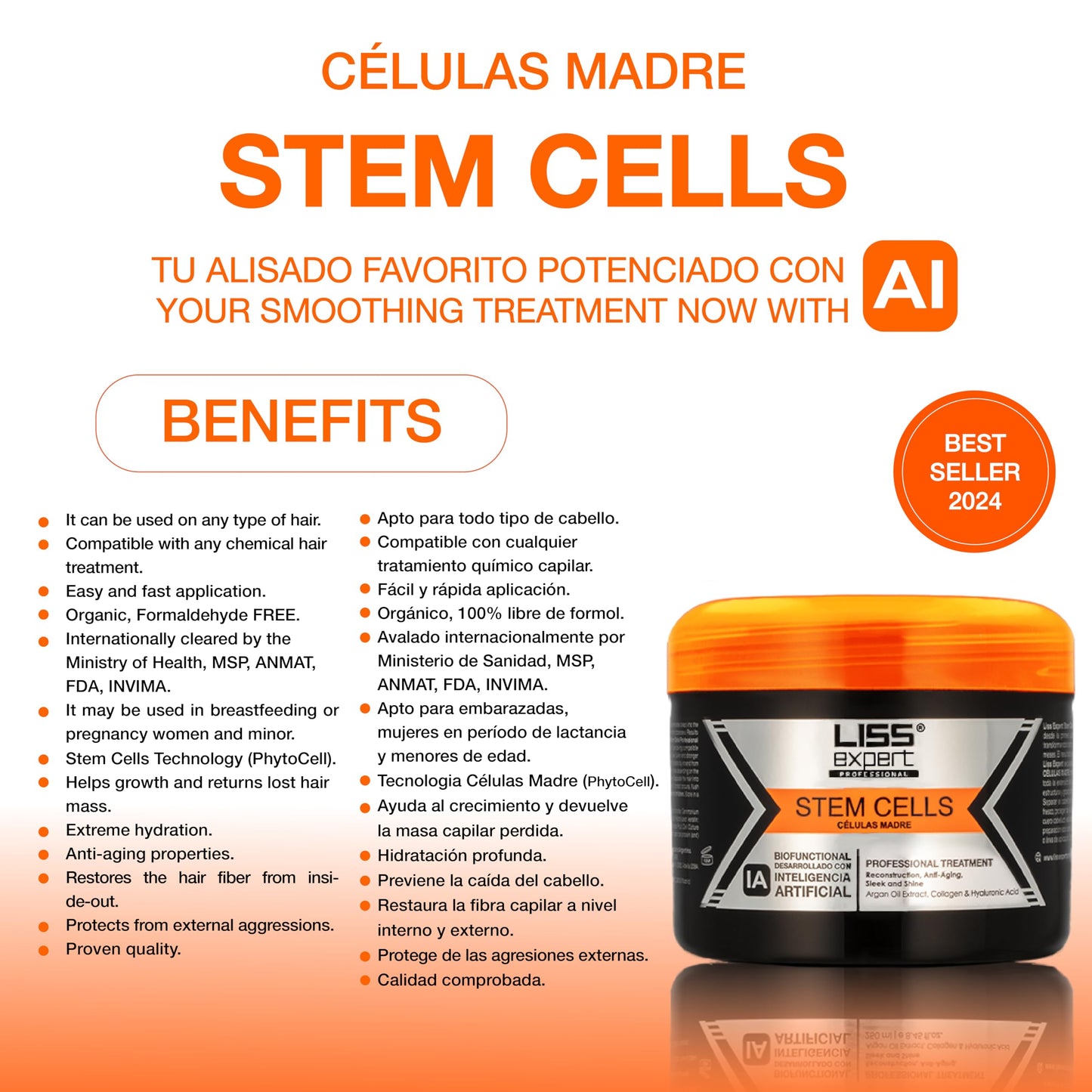 Liss Expert Hair Treatment Set, Stem Cells Express and Divine Oil 1.69 oz, Organic Smoothing Treatment (500 ml)