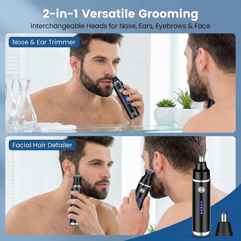 TailWaggers Professional Ear & Nose Hair Trimmer for Men - 2026 USB Rechargeable, 13,000 RPM, Painless Eyebrow & Facial Grooming, IPX7 Waterproof-Black