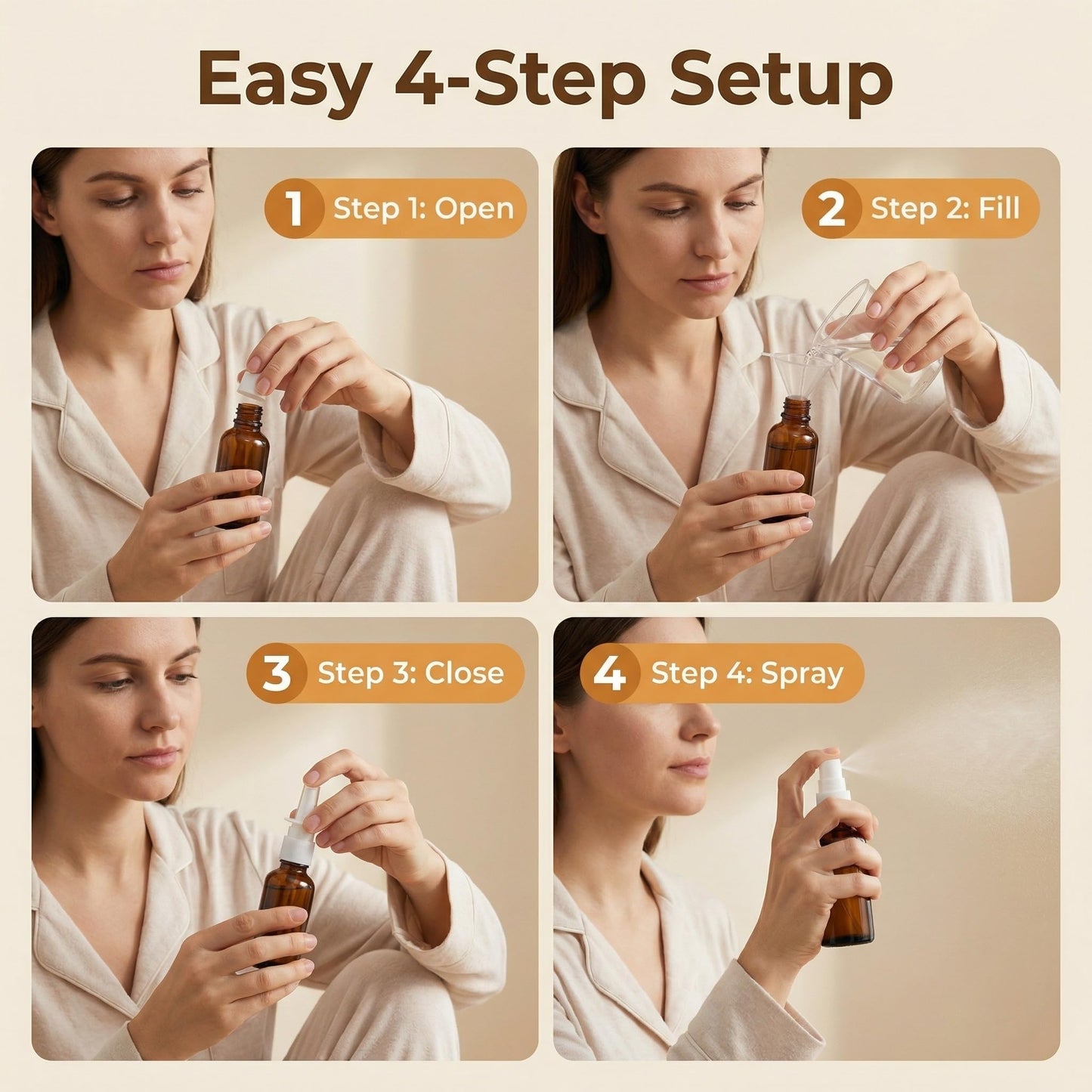4PCS 10ML/0.34 Ounce Empty Brown Glass Spray Nasal Bottle Container