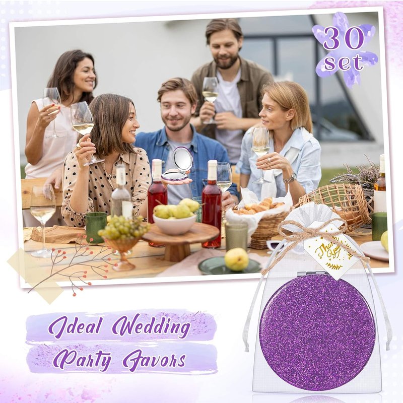 Compact Magnifying Mirrors - 30 Sets Quinceanera Party Favors | Bridal Shower Gifts, Purple
