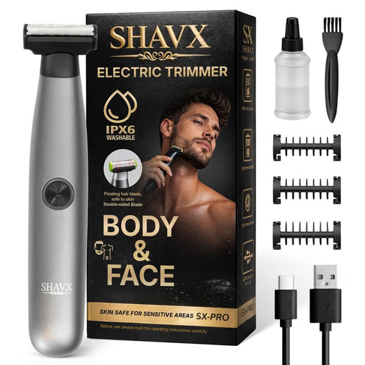 Groin & Body Hair Trimmer Electric Shaver for Men – Pubic & Ball Full Body Grooming – Skin-Safe for Sensitive Areas, Beard, Chest & Legs – Dual Blades Waterproof Wet/Dry IPX6 Rechargeable with 3 Combs