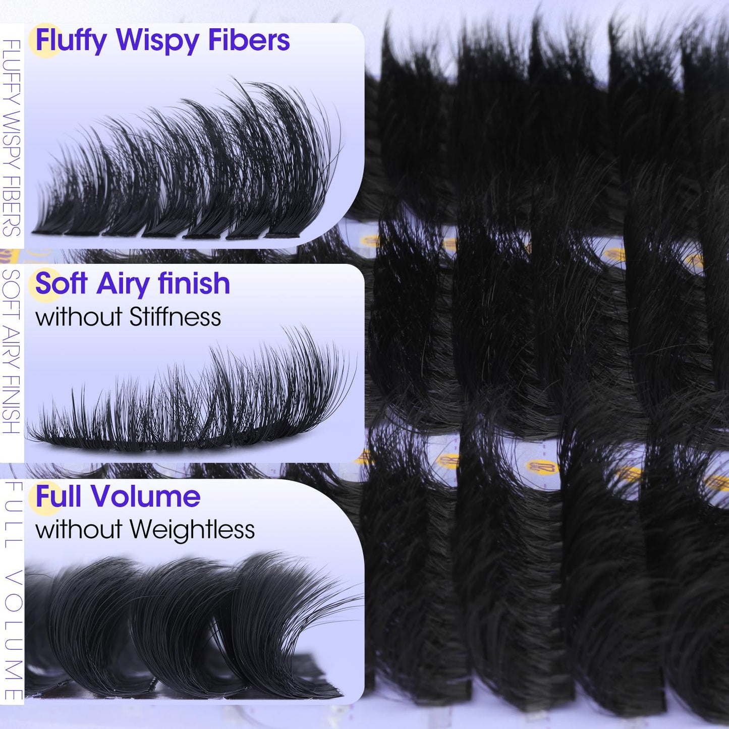 Fluffy Lash Clusters Kit 150D+200D+300D Thick Volume Cluster Eyelash Extensions 12-25mm Dramatic Long Eyelash Clusters Kit Wispy D Curl Cluster Lashes with Bond and Seal Lash Tweezers by Yawamica