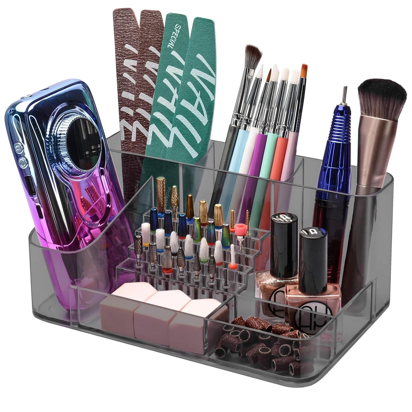 Nail Drill Holder - 28 Holes Bit Organizer for Nail Techs | Bling White Design