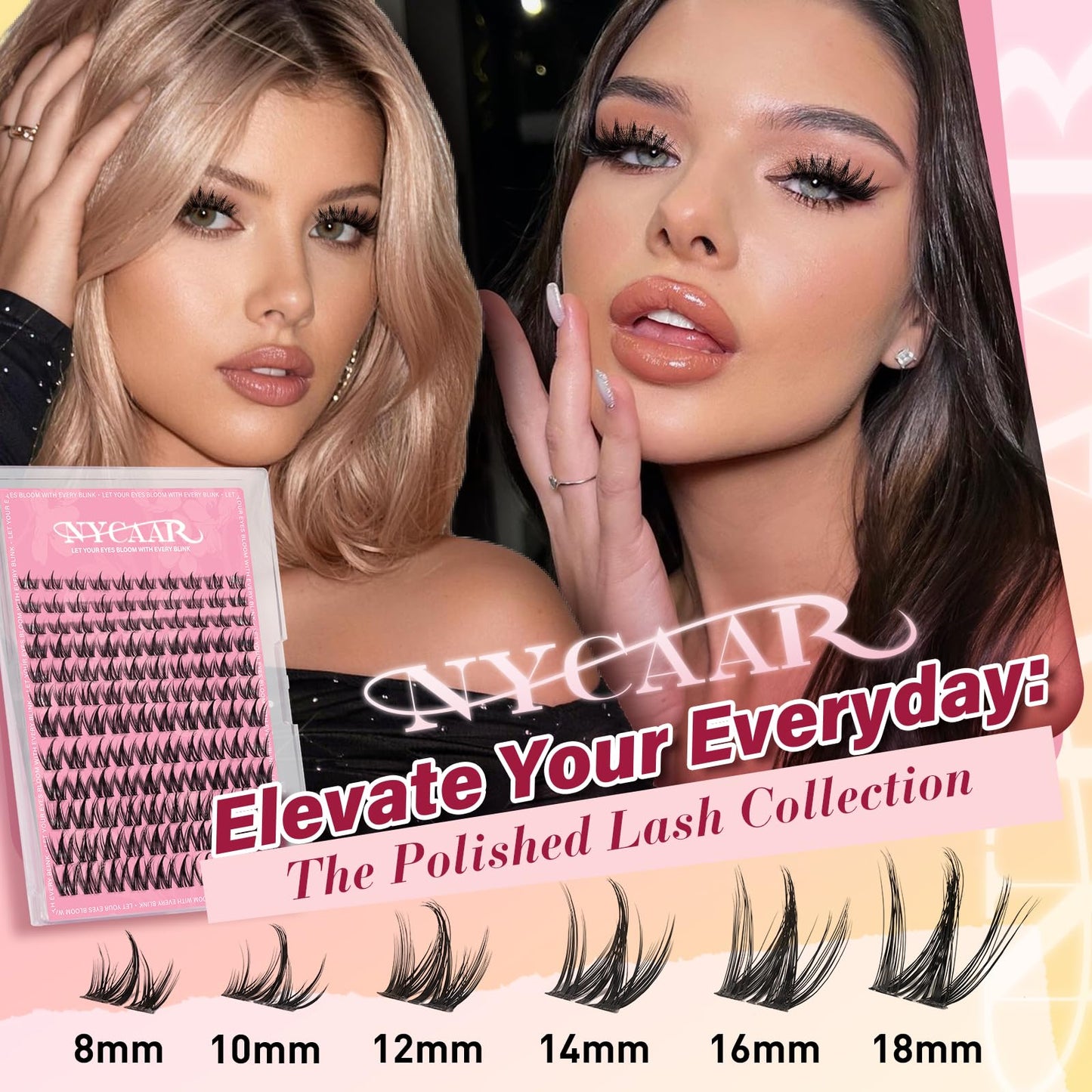 NYCAAR Lash Clusters Natural Look Manga Eyelash Clusters Anime 144pcs D Curl 8-18MIX Spiky Wispy Individual Lashes with Soft Thin Band Lash Extension(NY06,8-18MIX)