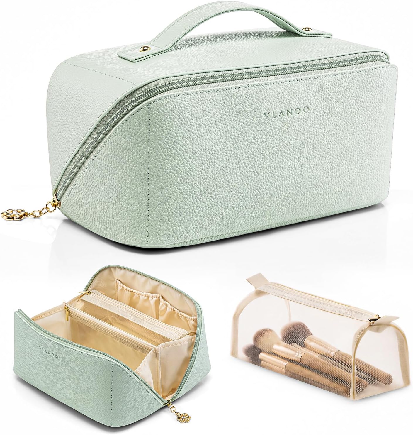 VLANDO Makeup Bag - Travel Toiletry & Cosmetic Bag for Women | PU Leather, Portable Design - Toffee