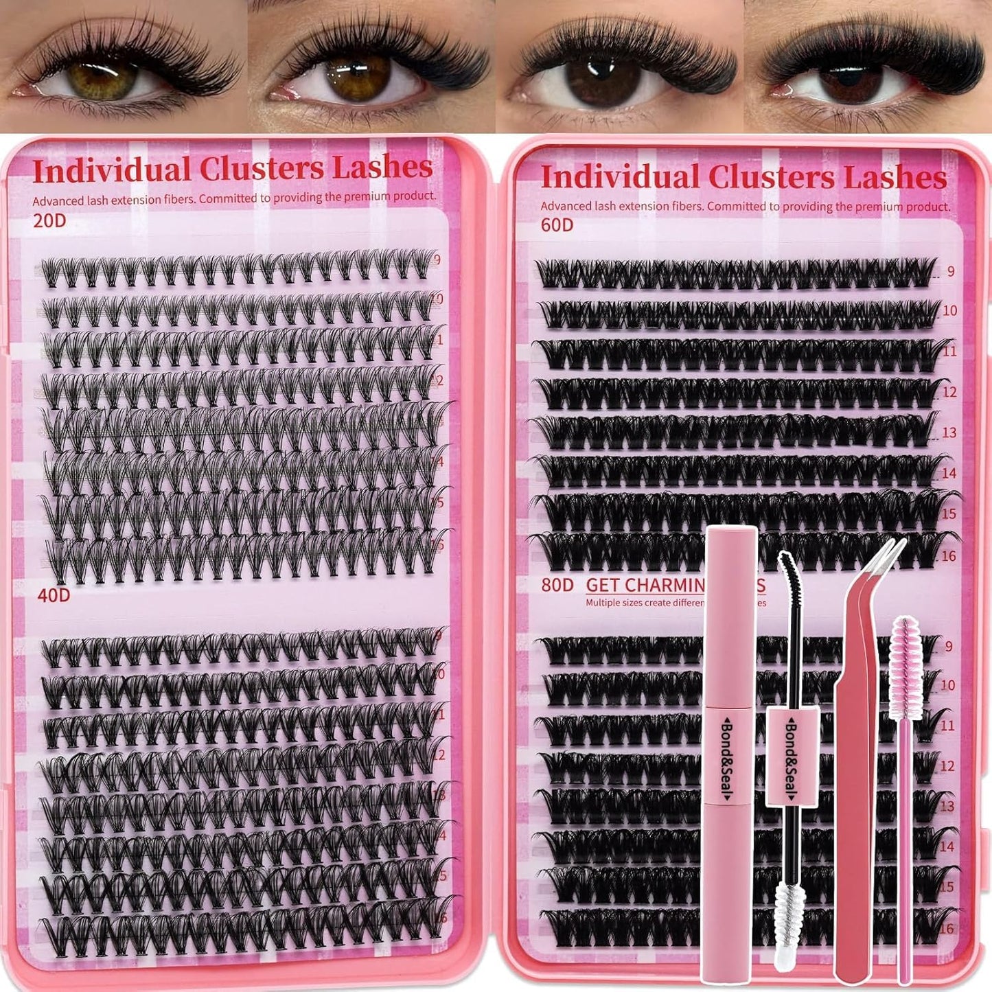Lash Clusters Kit - Wispy DIY Eyelash Extensions with Bond & Seal | 10-16mm Sizes for Travel or Home Use