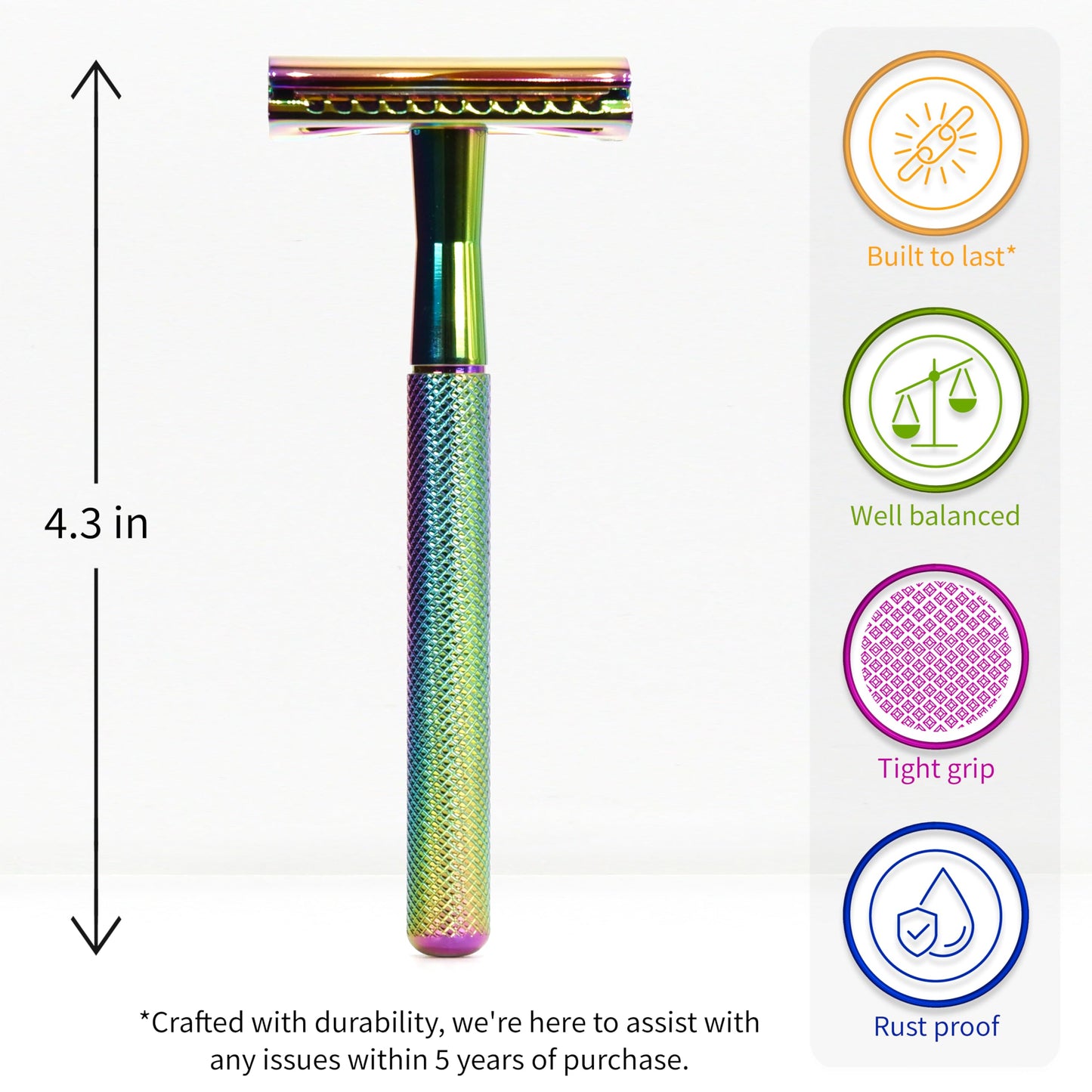 Bambaw Double Edge Safety Razor with 5 Safety Razor Blades, Women & Men’s Safety Shaving Razor, Reusable Razor, Plastic Free – Rainbow