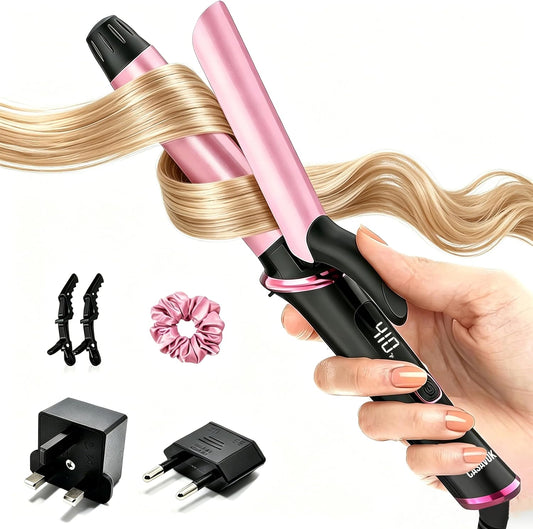 Travel Curling Iron - Dual Voltage 110-240V Mini 1 Inch | Portable with UK & EU Plug Adapters, 5 Heat Settings for Short Hair